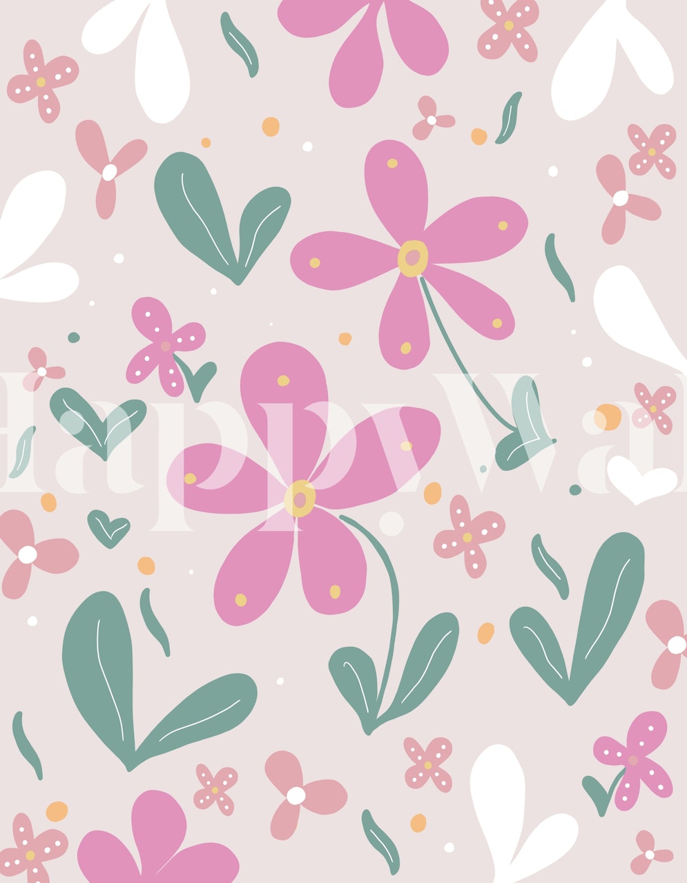 Colorful pink flowers with green leaves on light background wallpaper