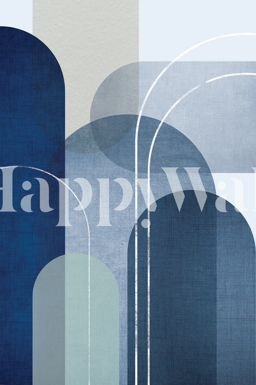 Blue geometric abstract shapes wallpaper with textured linen look