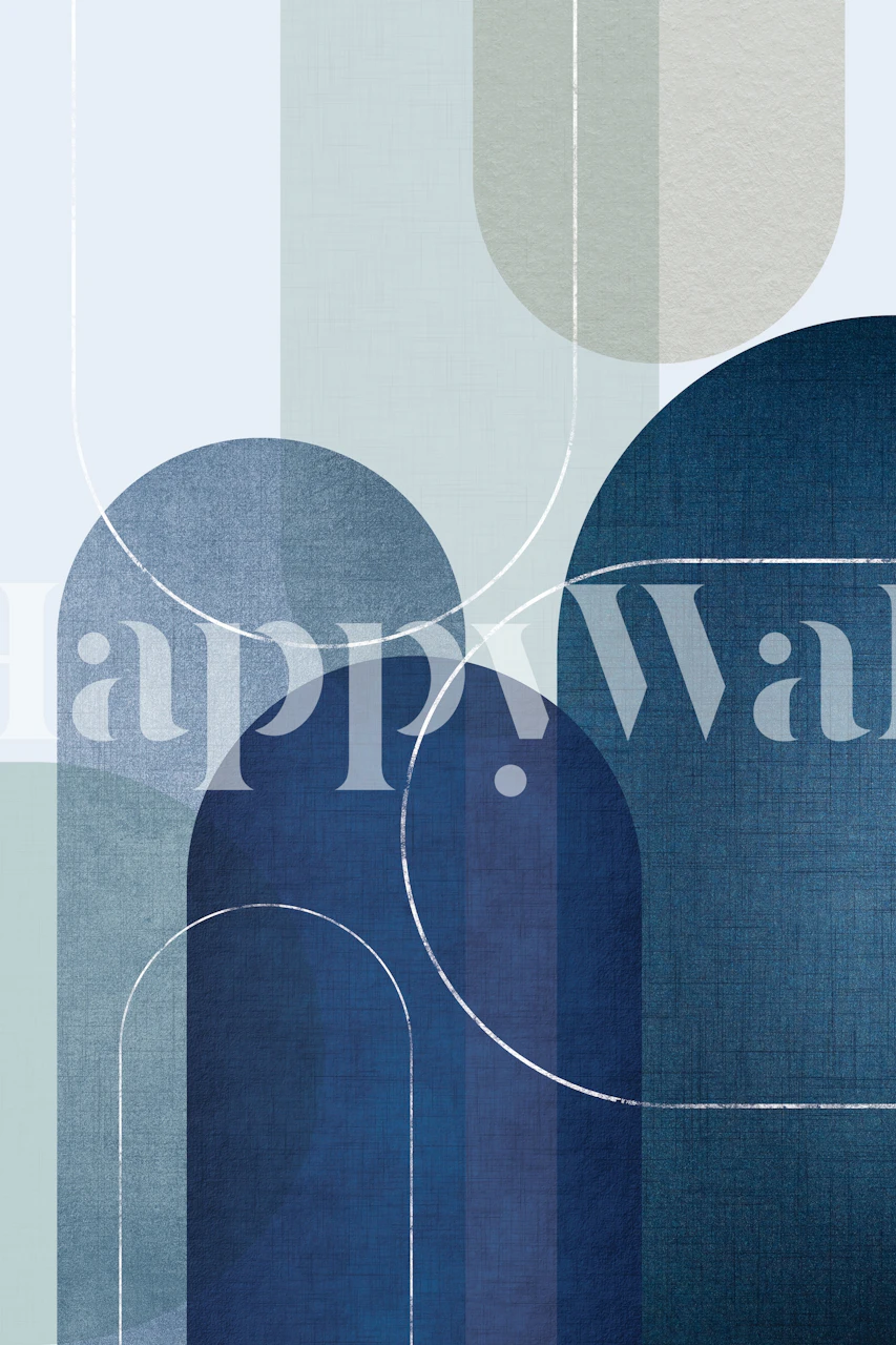 Mid Century Blue Linen 3 wall mural with abstract geometric shapes