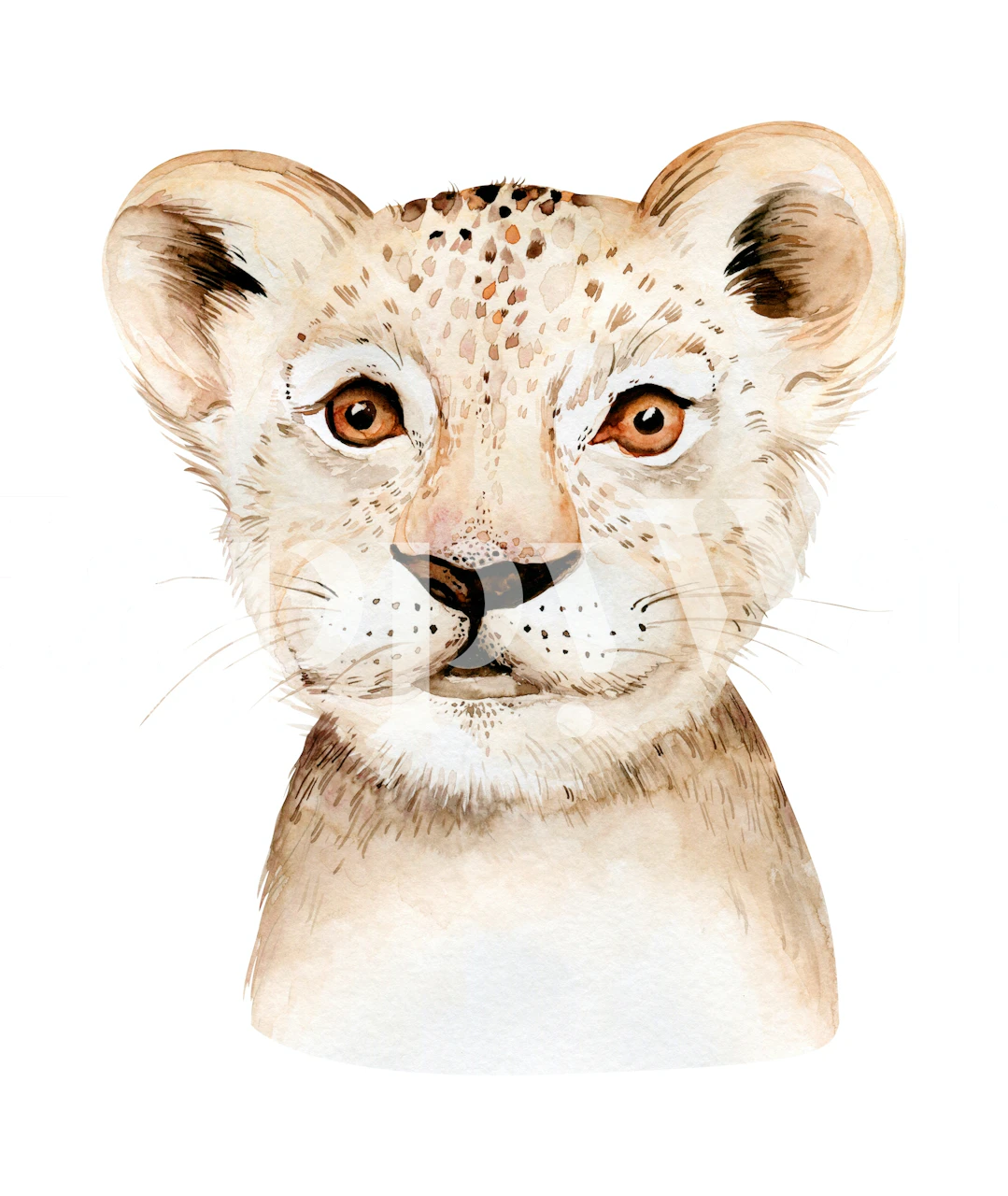 Cute lion cub face in soft colors watercolor wallpaper