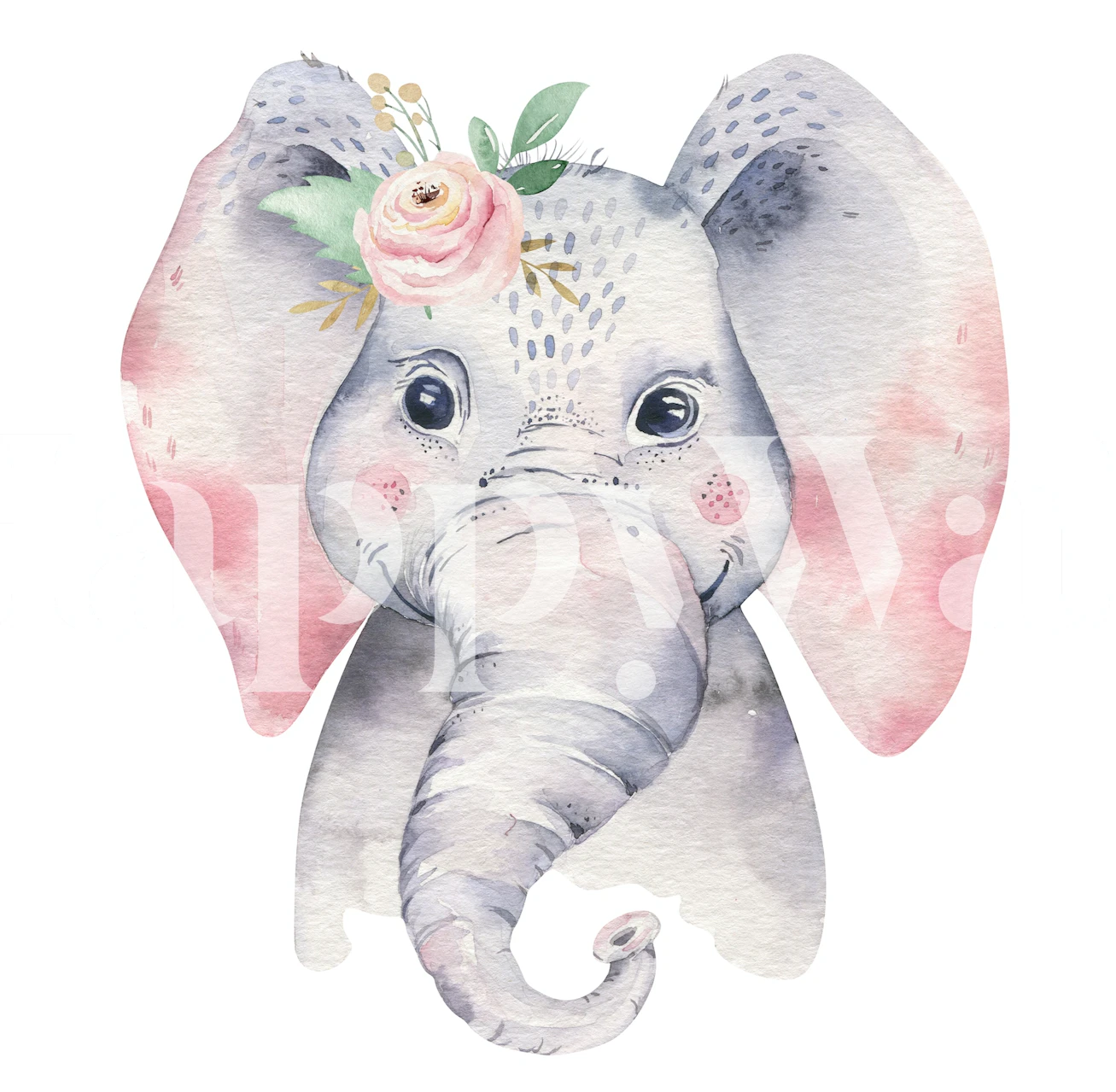 Charming baby elephant wall mural with floral details