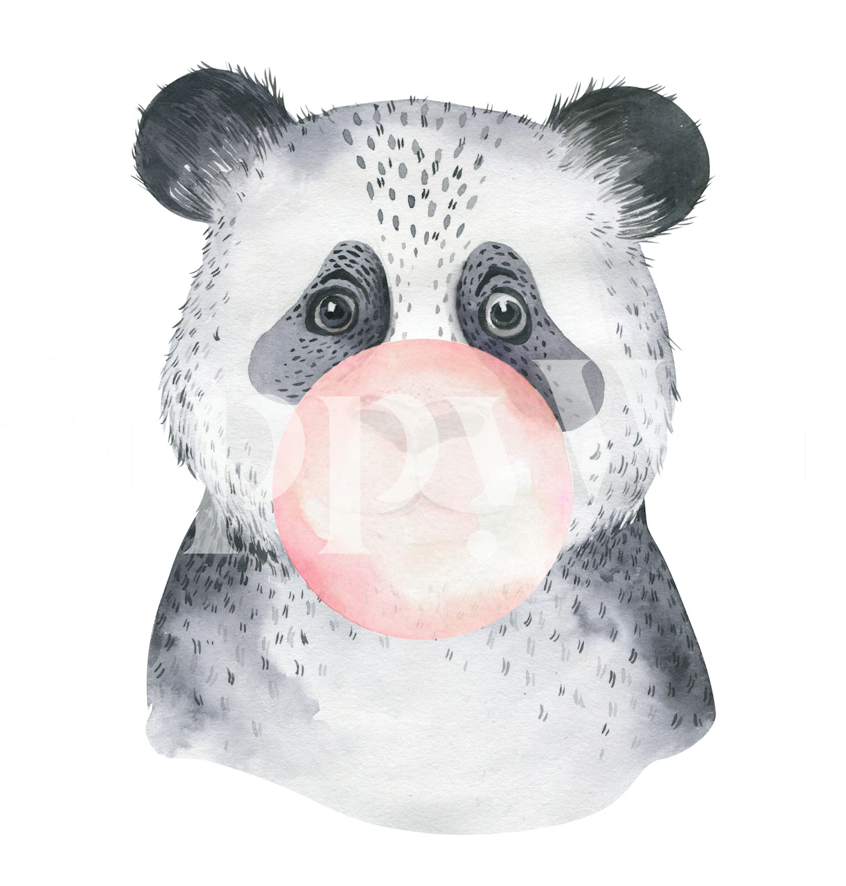 Panda face with bubblegum (pink) in a watercolor style wallpaper