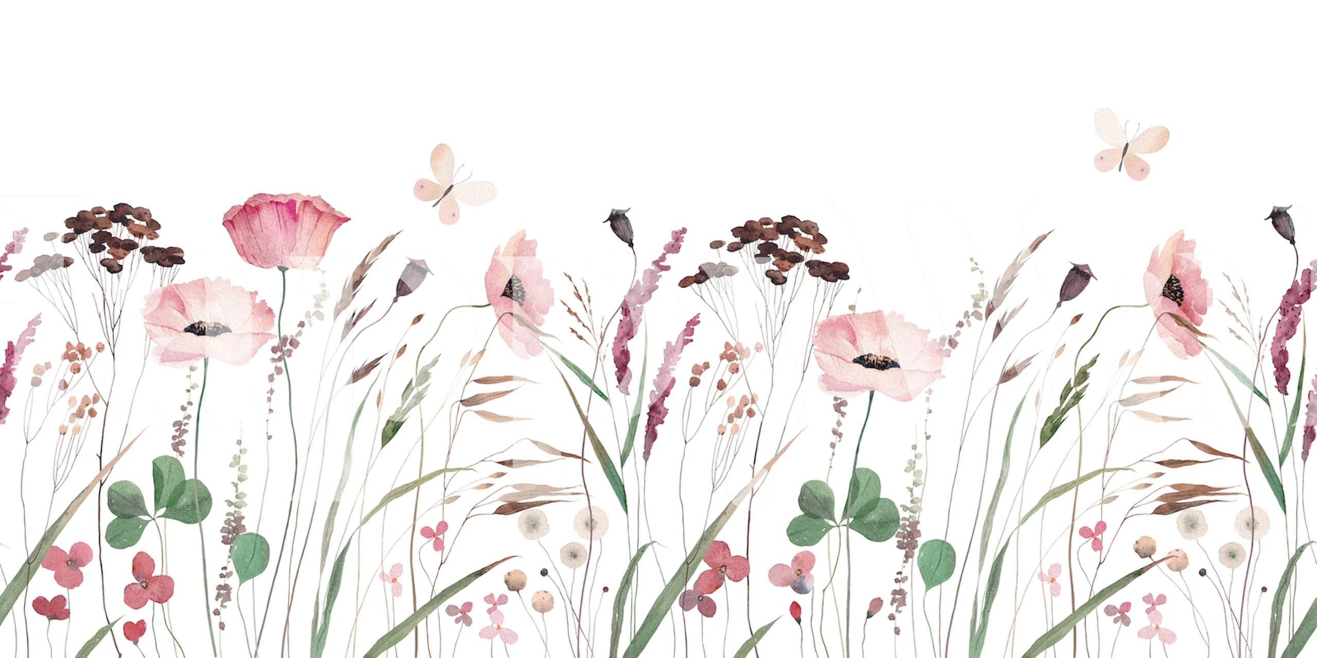 Wildflowers with pink and green colors in watercolor style wallpaper