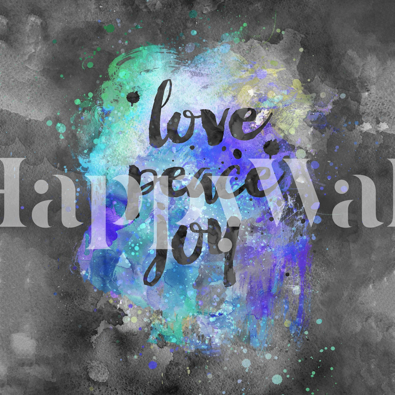 Abstract love peace joy calligraphy wall mural with watercolor background
