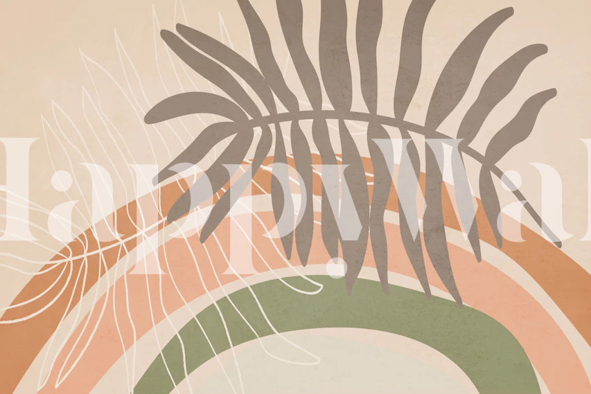 Boho botanical rainbow wallpaper with earthy tones