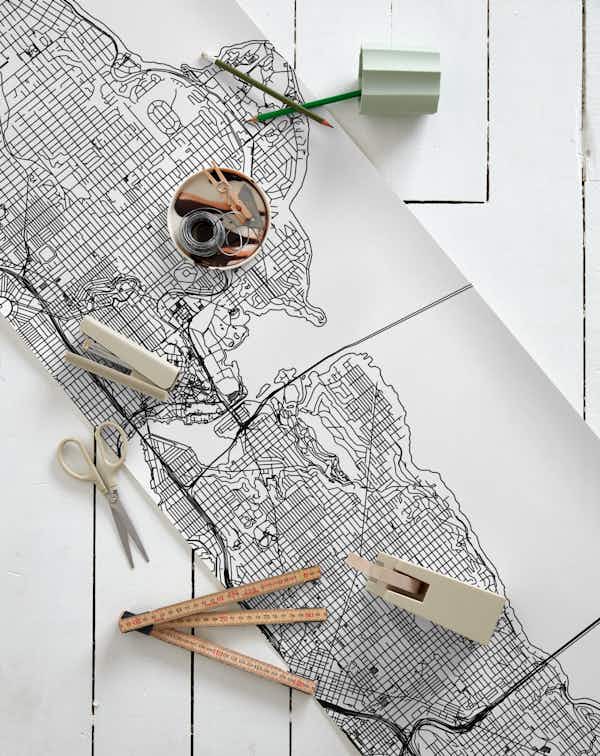 Seattle Map Portrait wallpaper roll