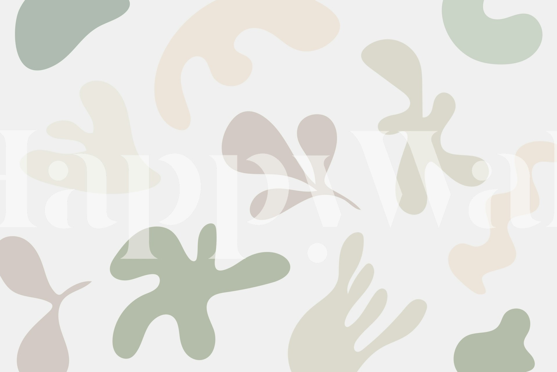 Mjuka gröna abstrakta former och bladmönster på en väggmålning