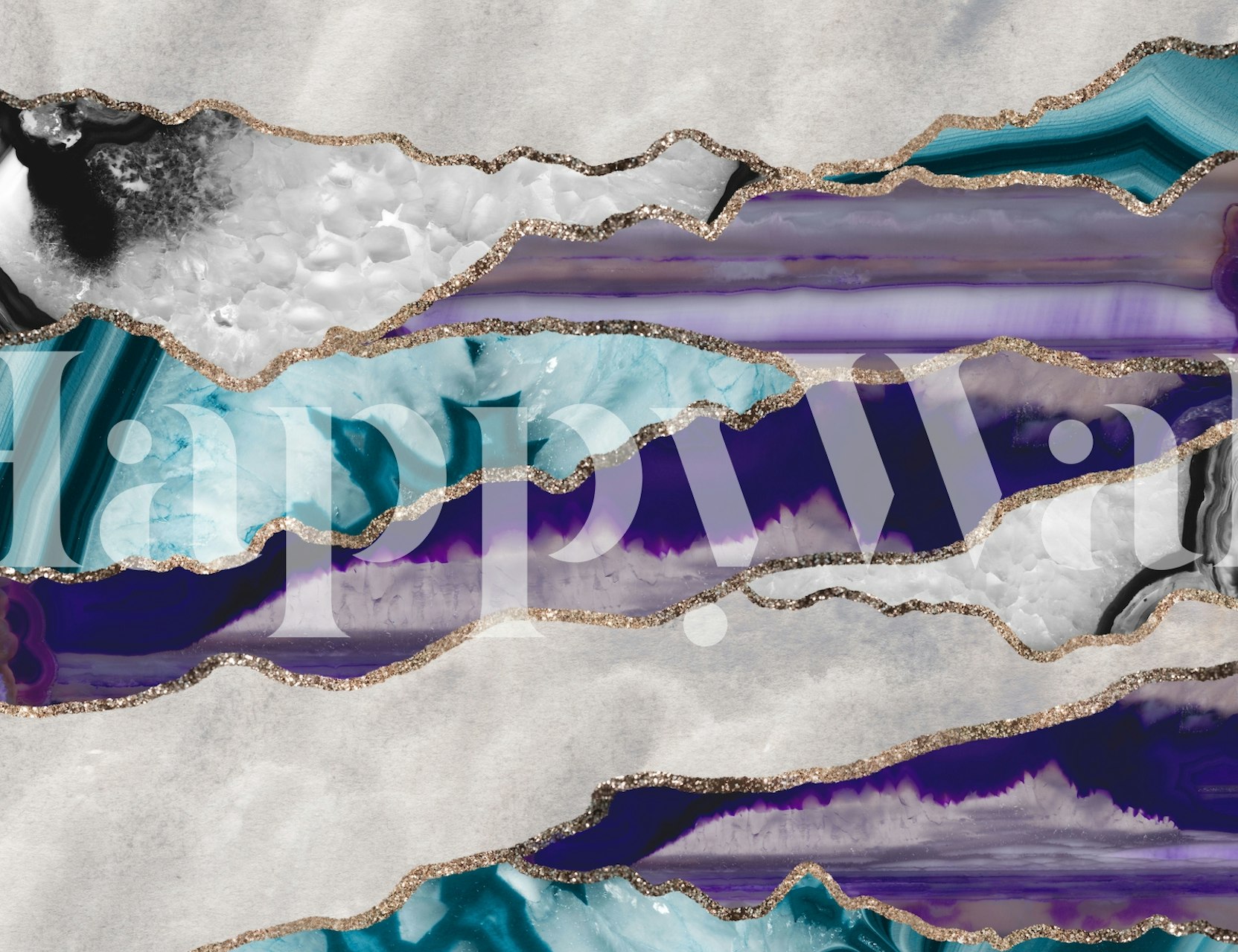 Un murale dallo stile lussuoso con motivi in agata blu e viola e accenti glitter dorati