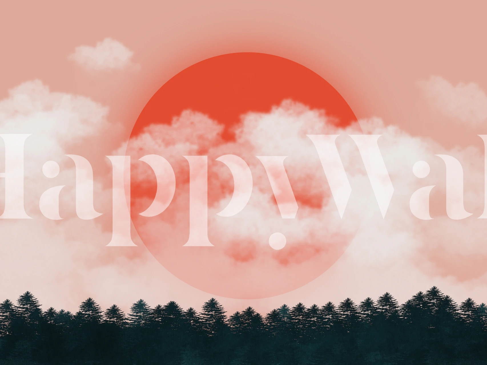 Red sun peeking through clouds above a dark forest silhouette wallpaper