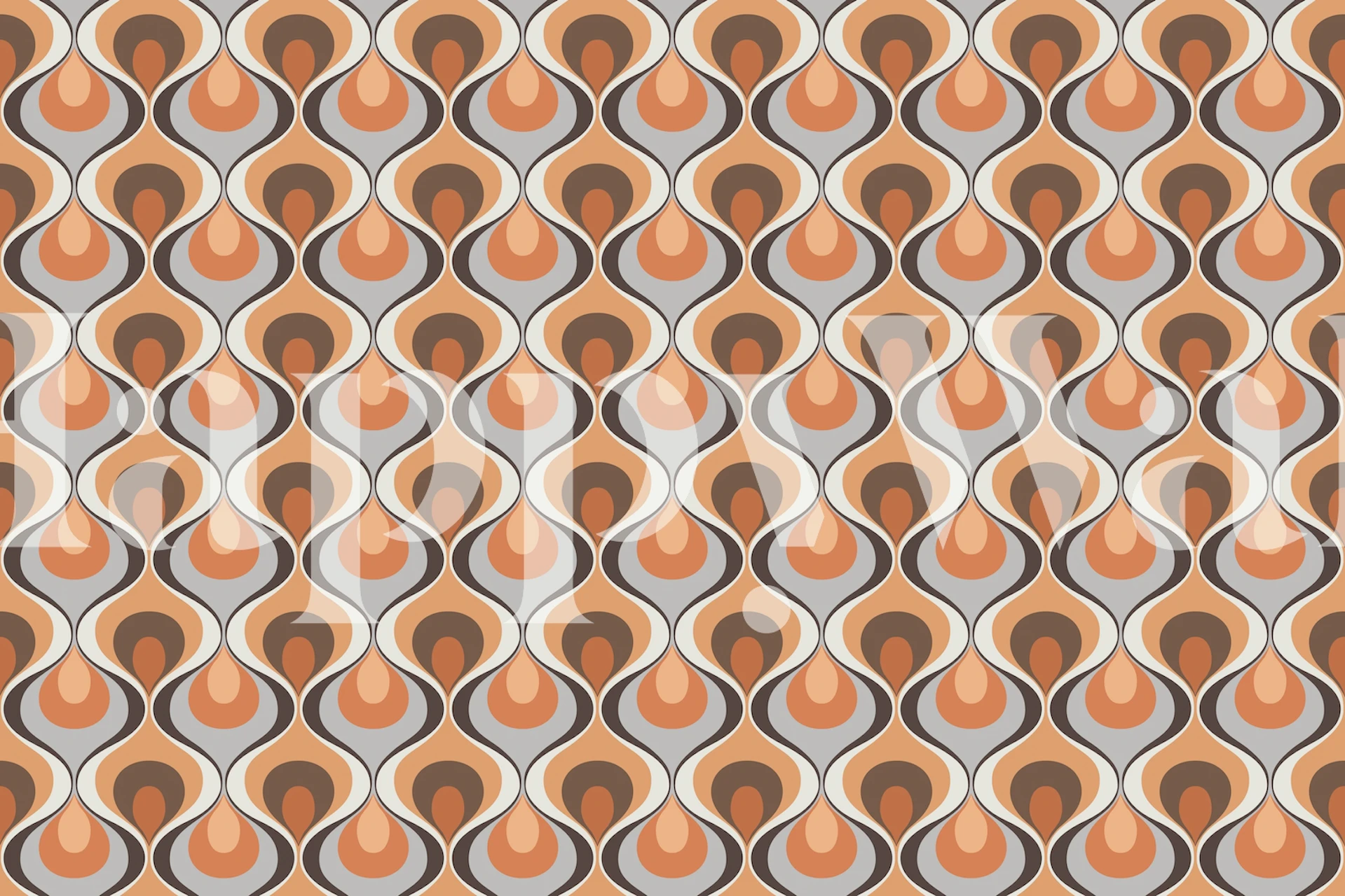 Retro teardrop pattern in orange and brown shades wallpaper