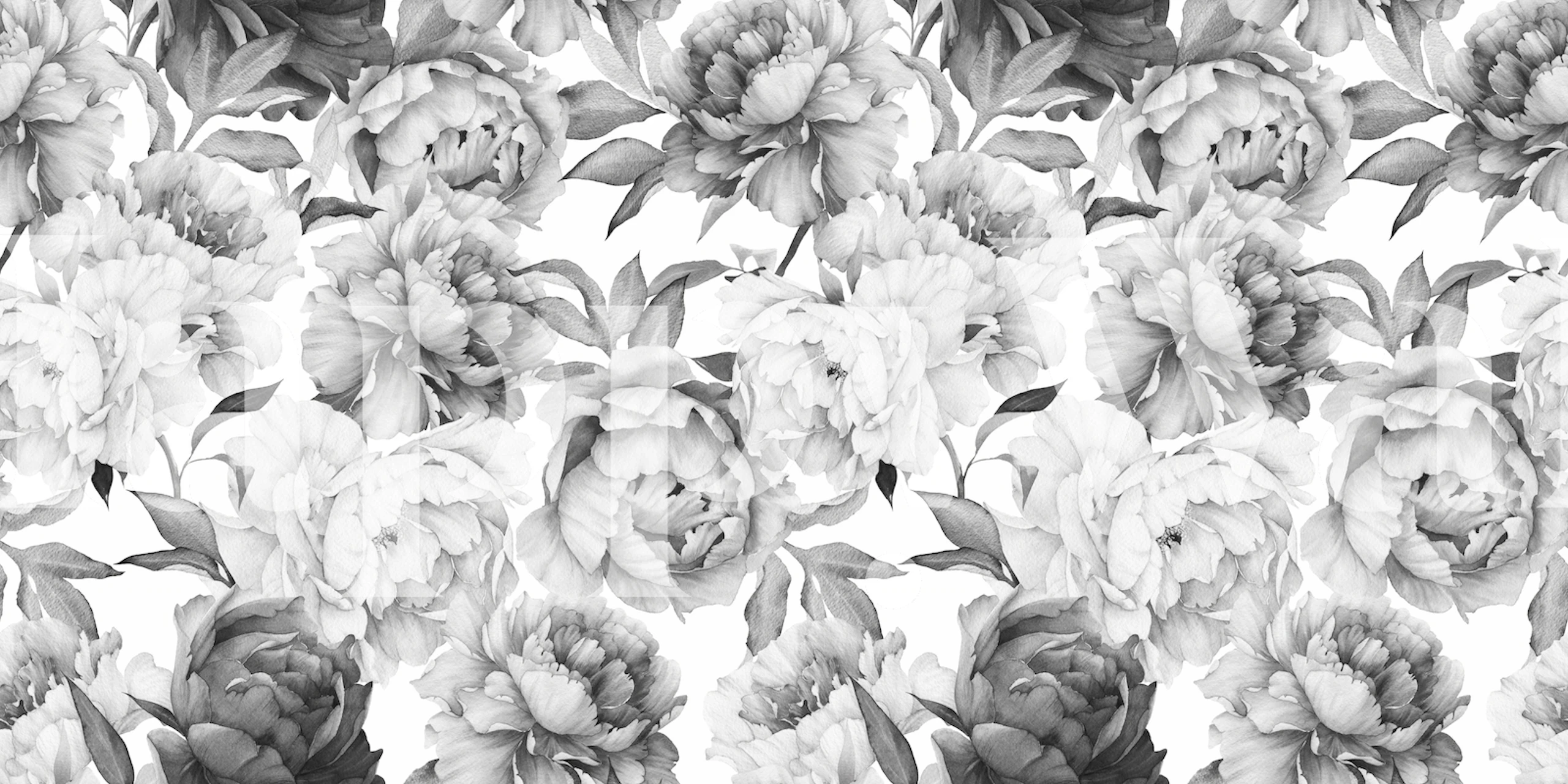 Mustavalkoinen vintage-kukkaseinämaalaus.