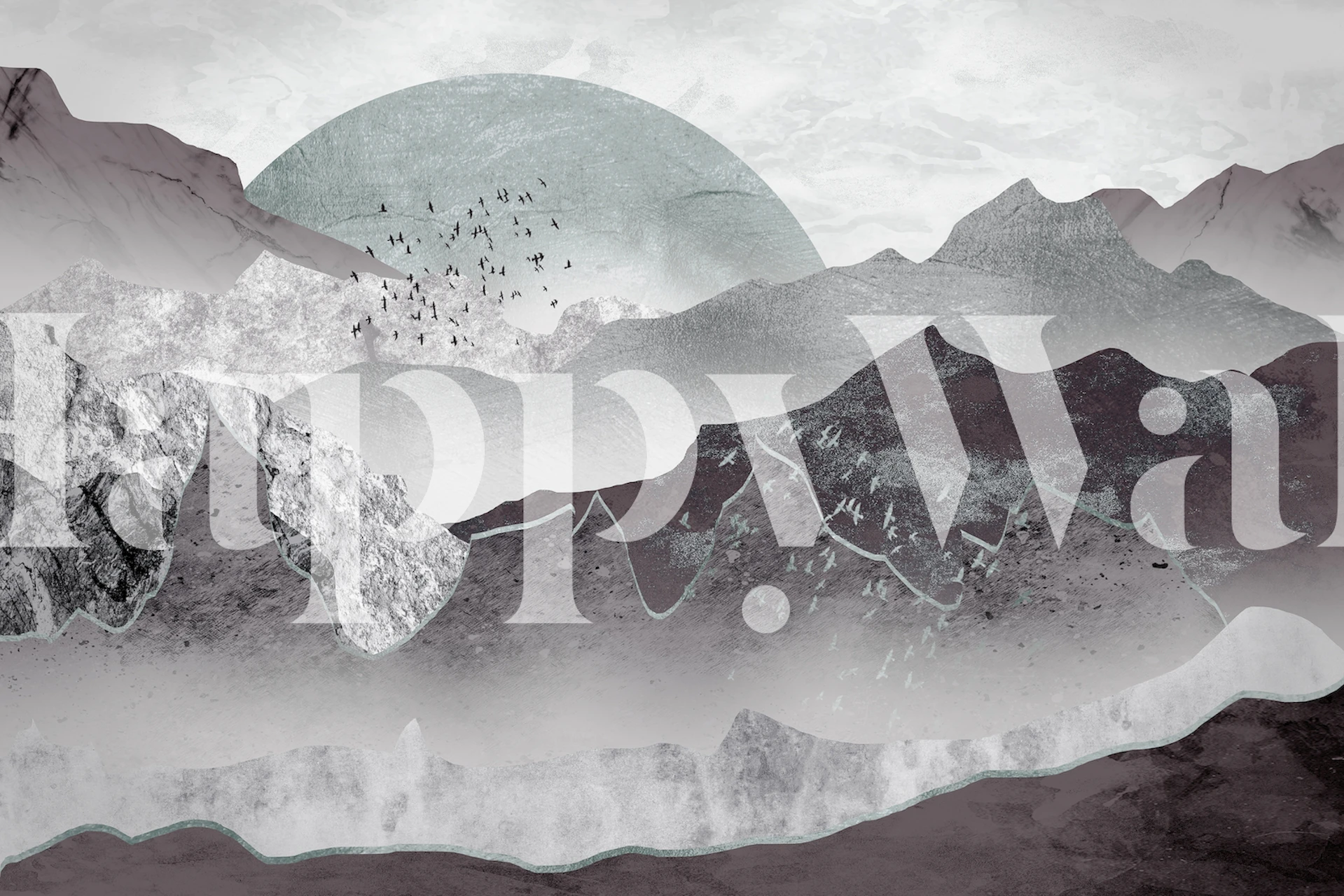 Mountain range with a large moon over gray tones wallpaper