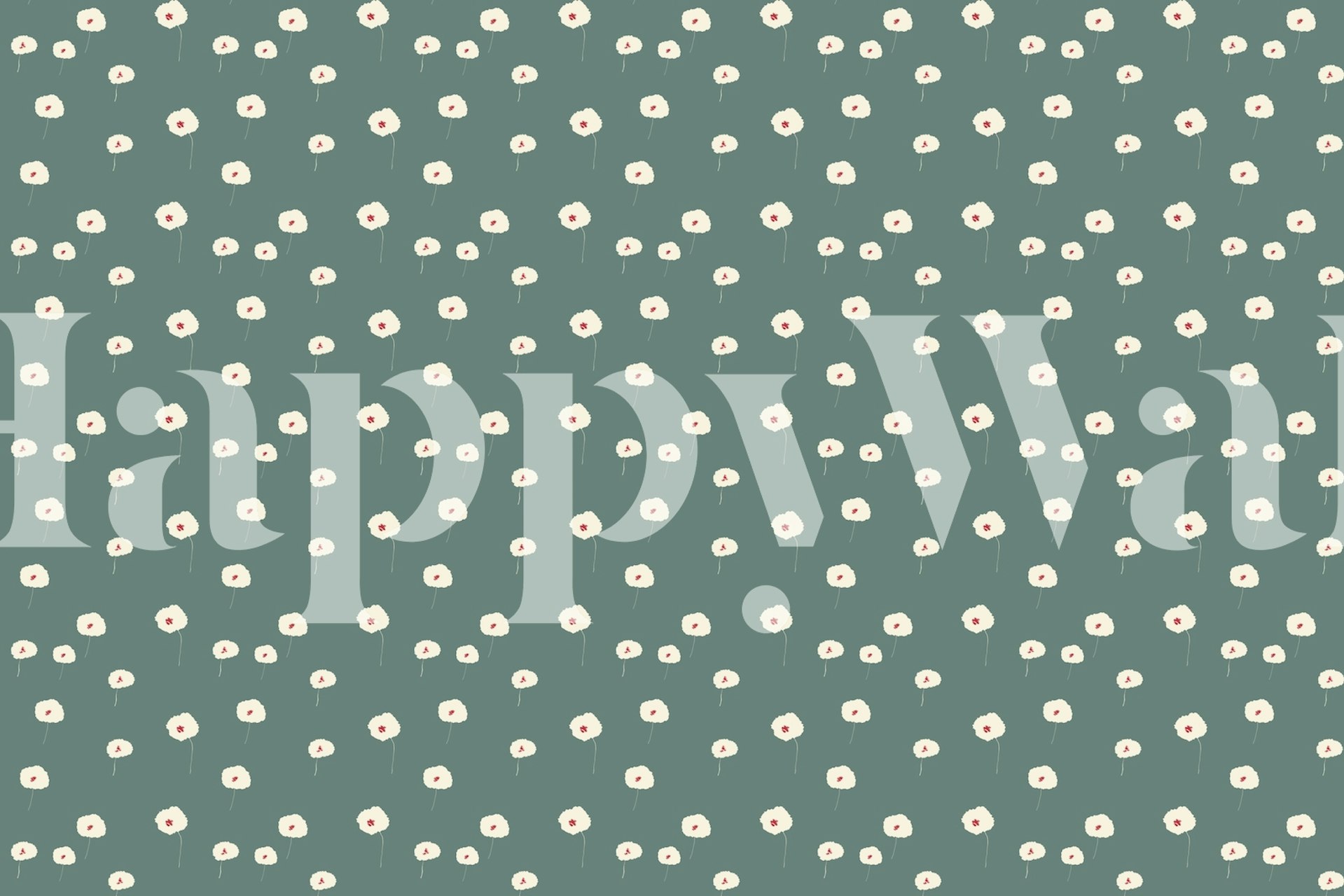 Ήρεμος πράσινος τοίχος μωσαϊκού με λευκό σχέδιο λουλουδιών Flowers green