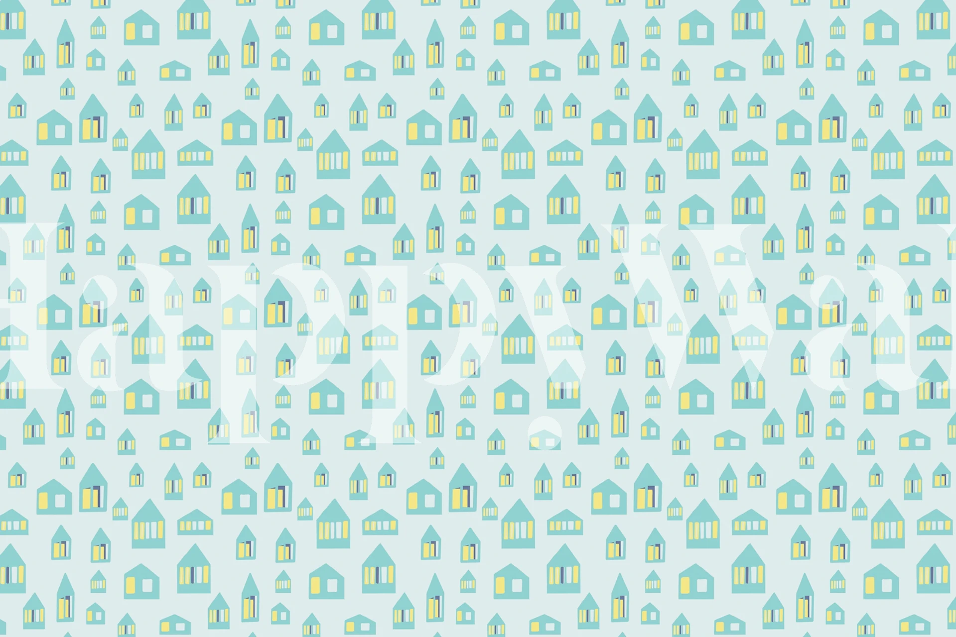 Colorful house pattern on light blue background wallpaper