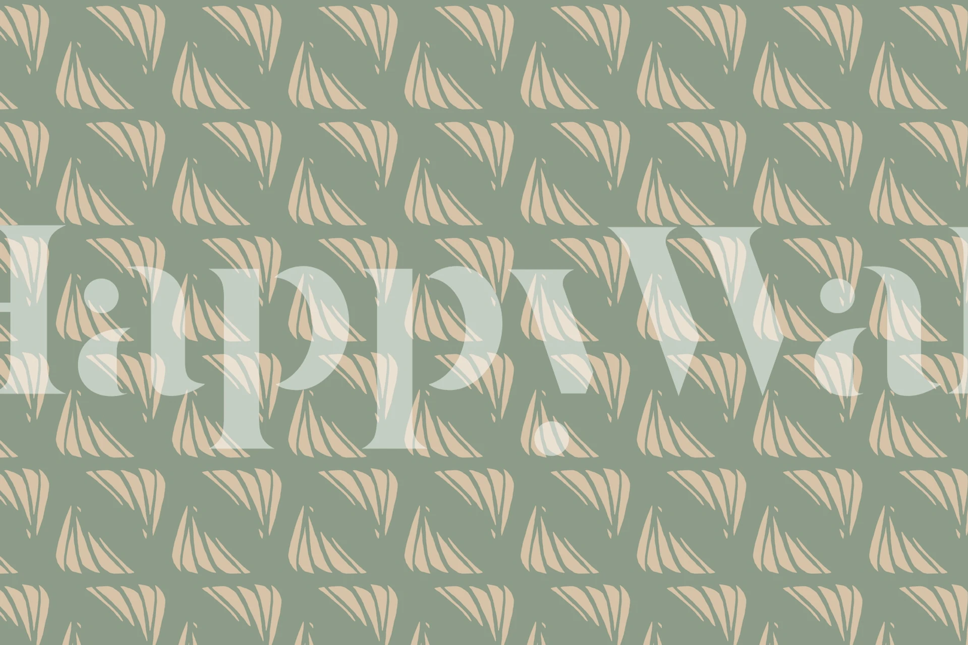 Sailboat pattern in soft beige on shellfish green wallpaper