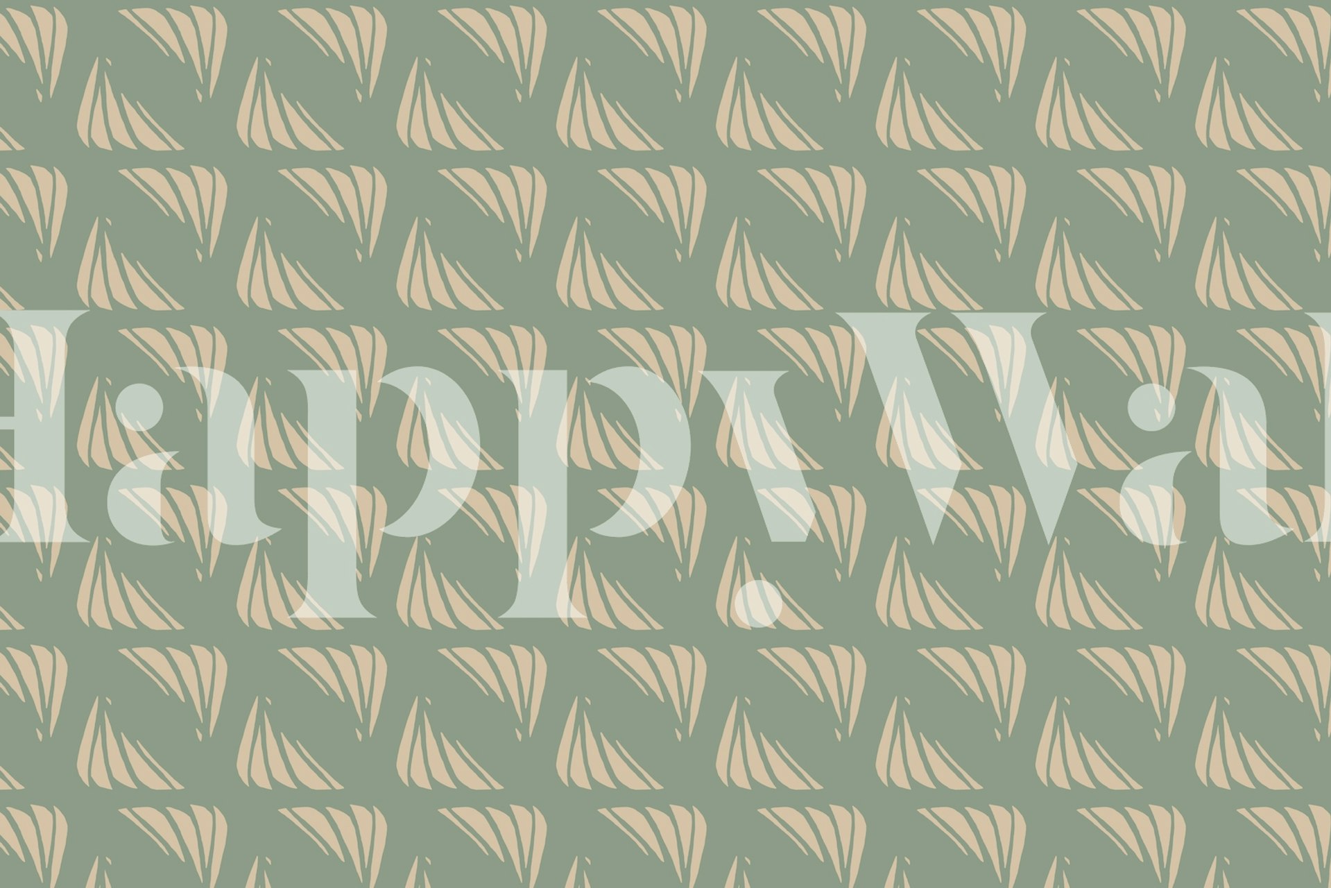 Sailboat pattern in soft beige on shellfish green wallpaper
