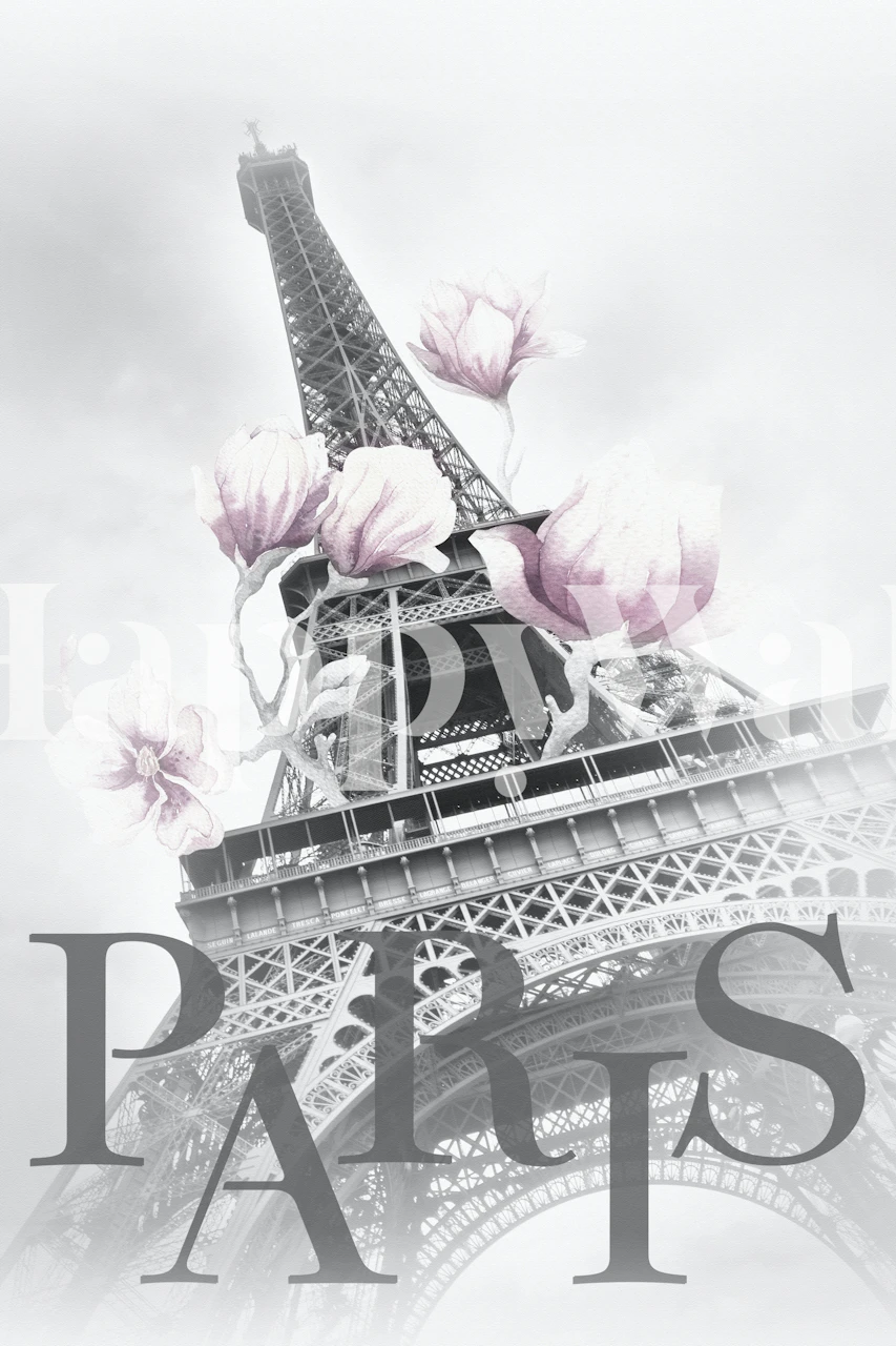 Eiffel Tower tapet med magnolior i rummet