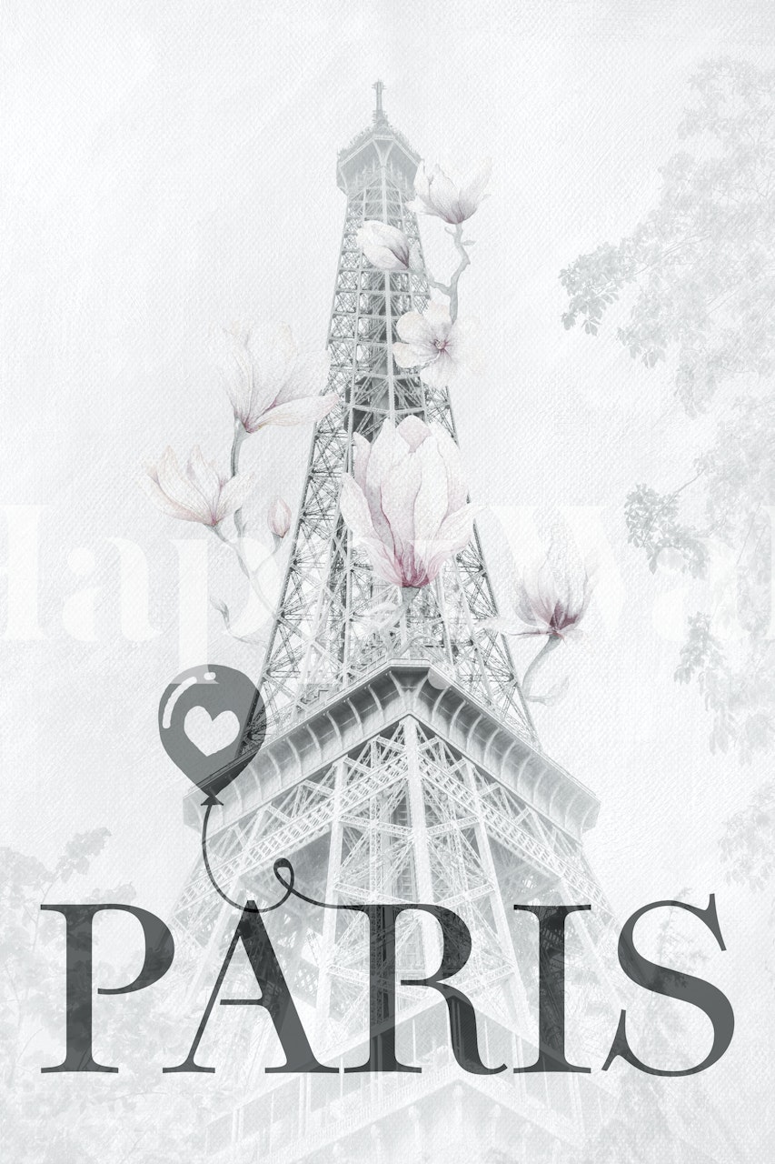 Eiffel Tower with magnolia flowers in soft tones wallpaper