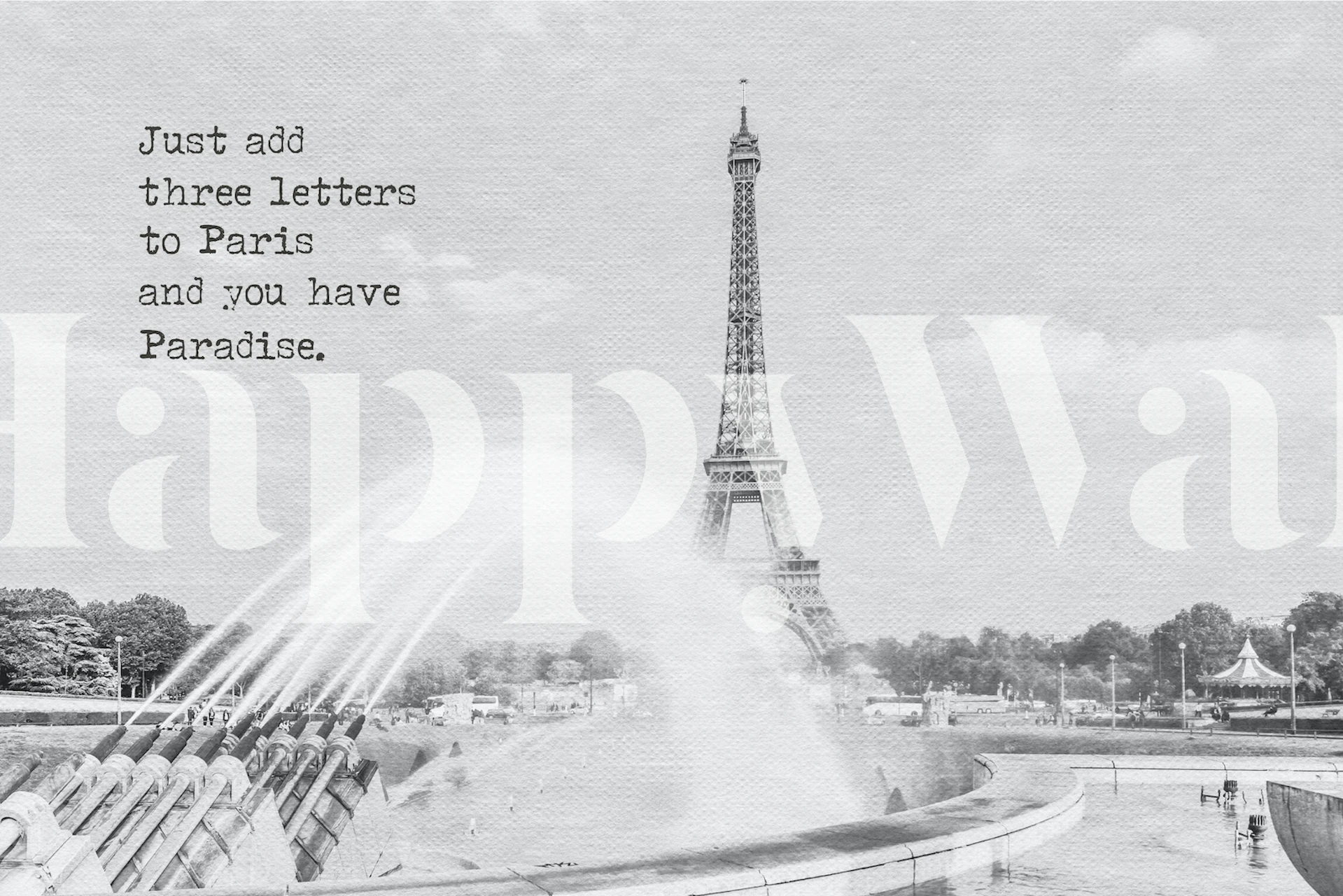 Black and white Eiffel Tower with fountain wallpaper