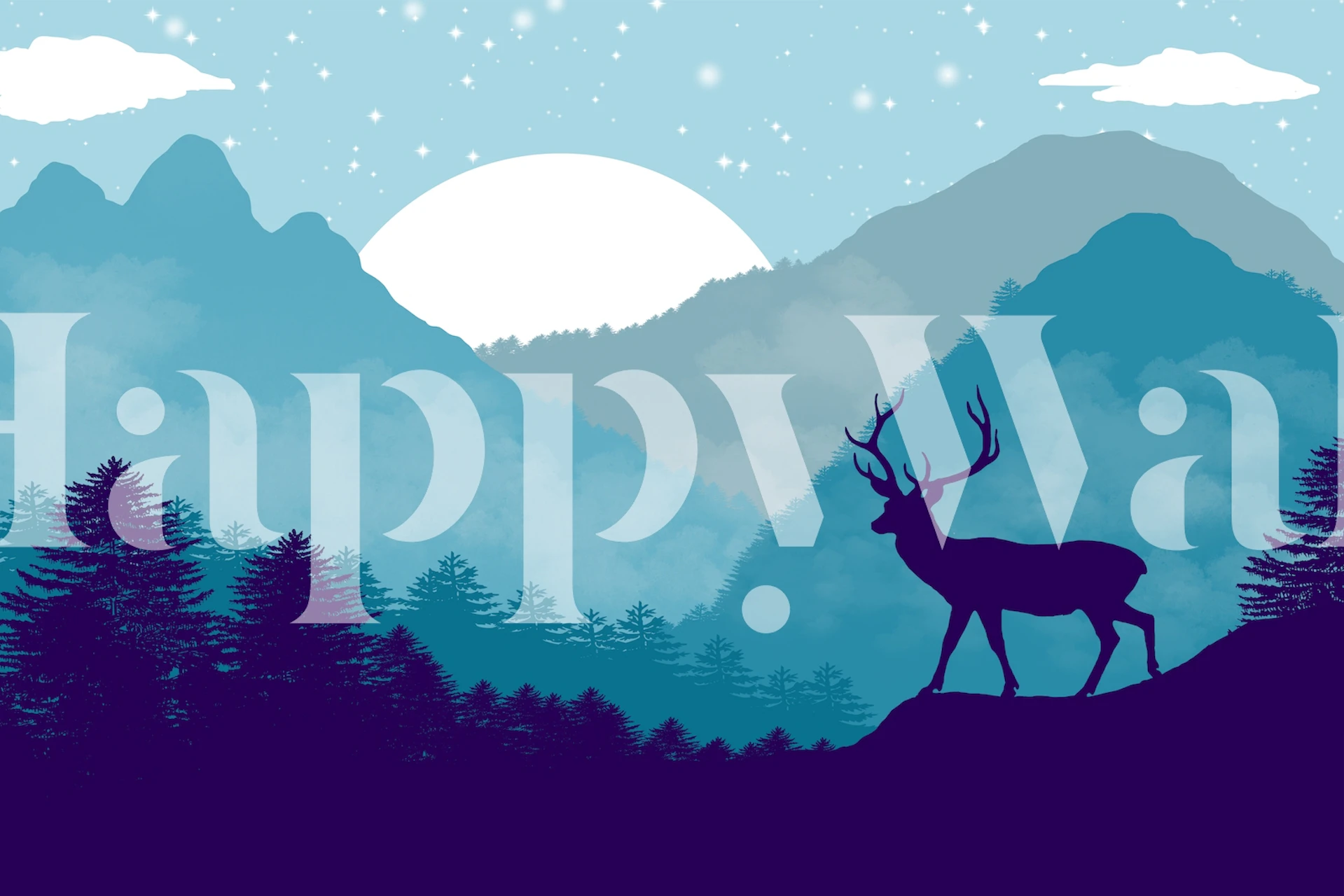 Purple deer silhuett mot blå berg