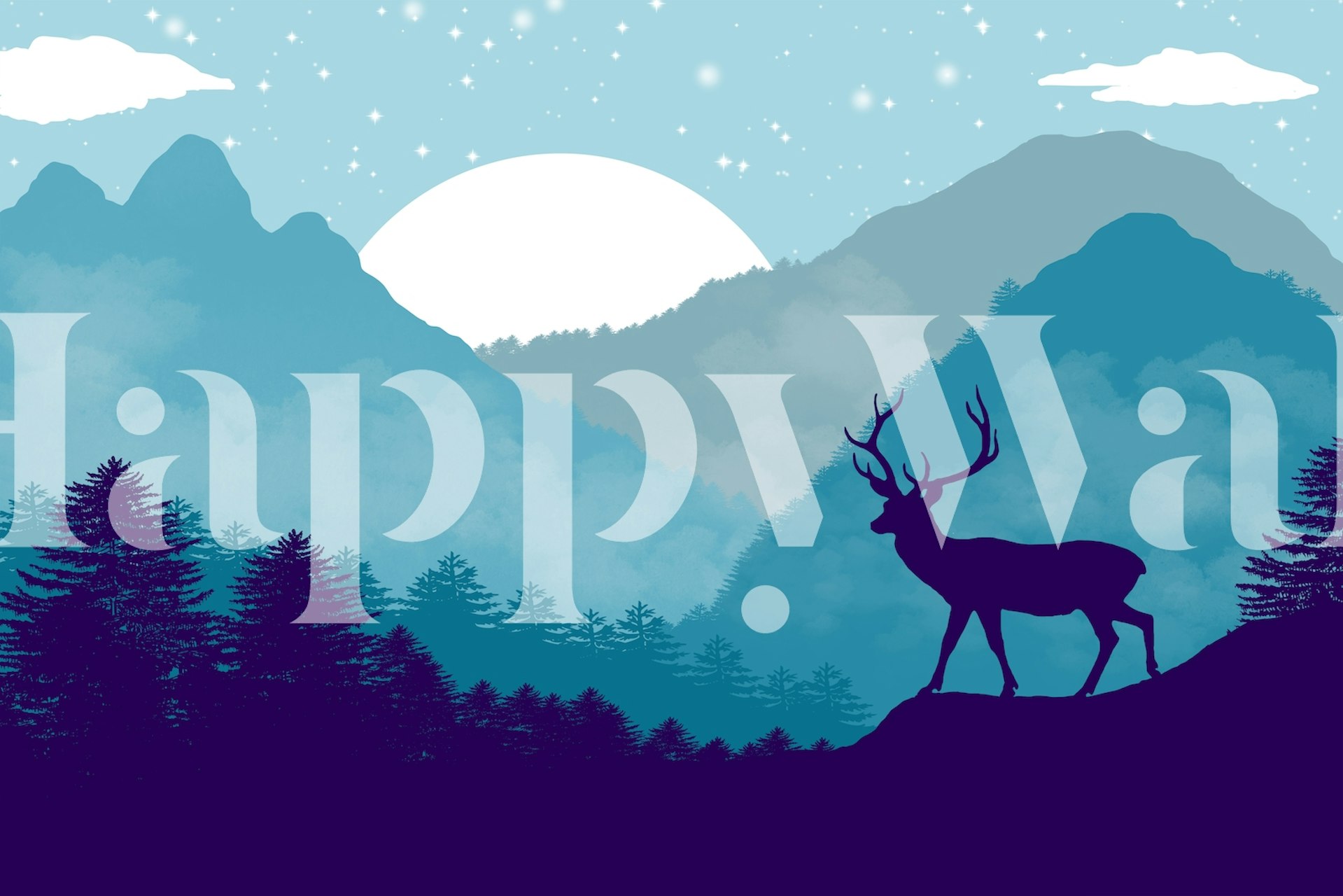 Silueta Purple deer protiv plavih planina