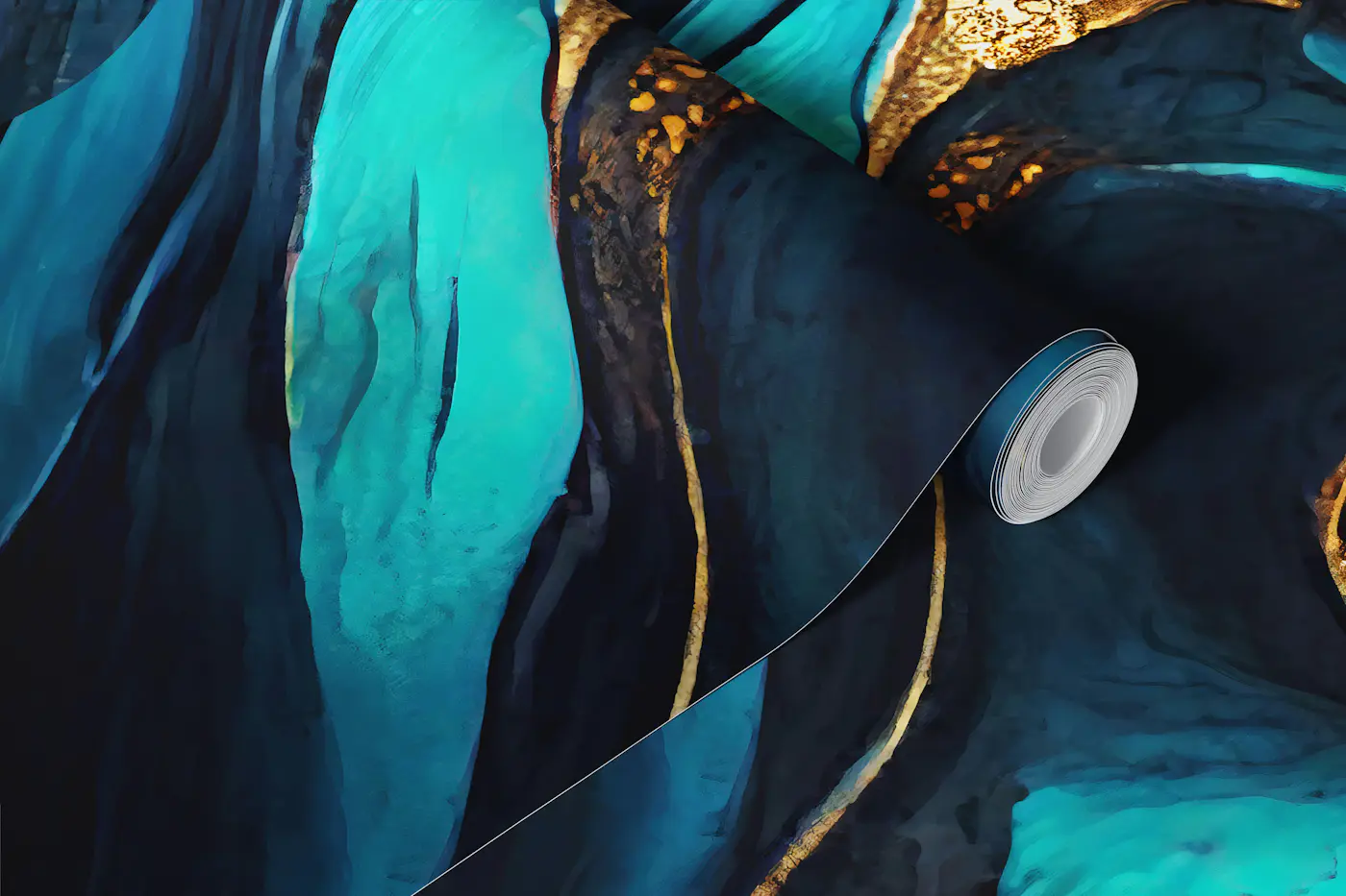 Teal Gold Luxury Marble Design wallpaper roll