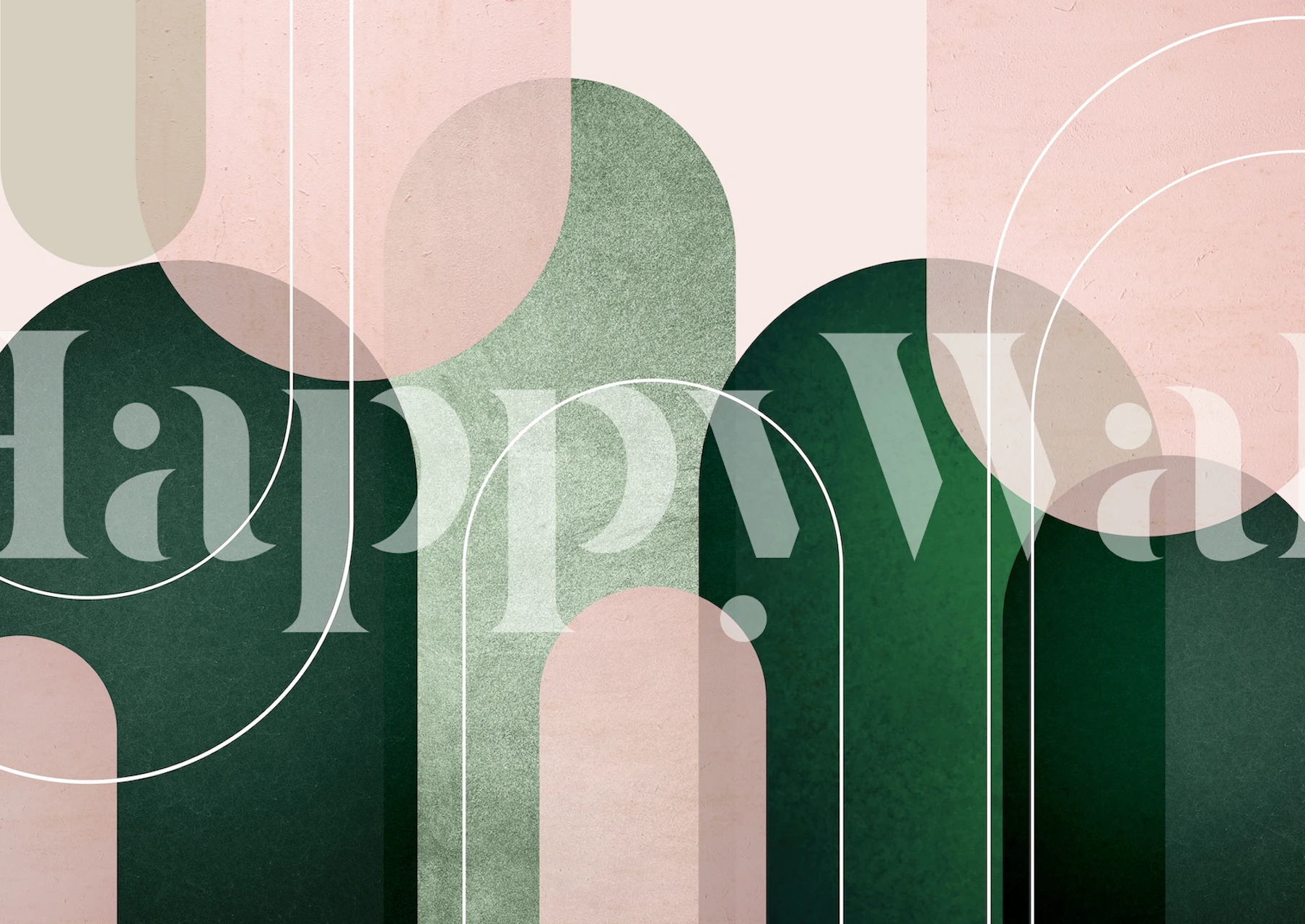 Abstract arches in pink and green tones on wallpaper