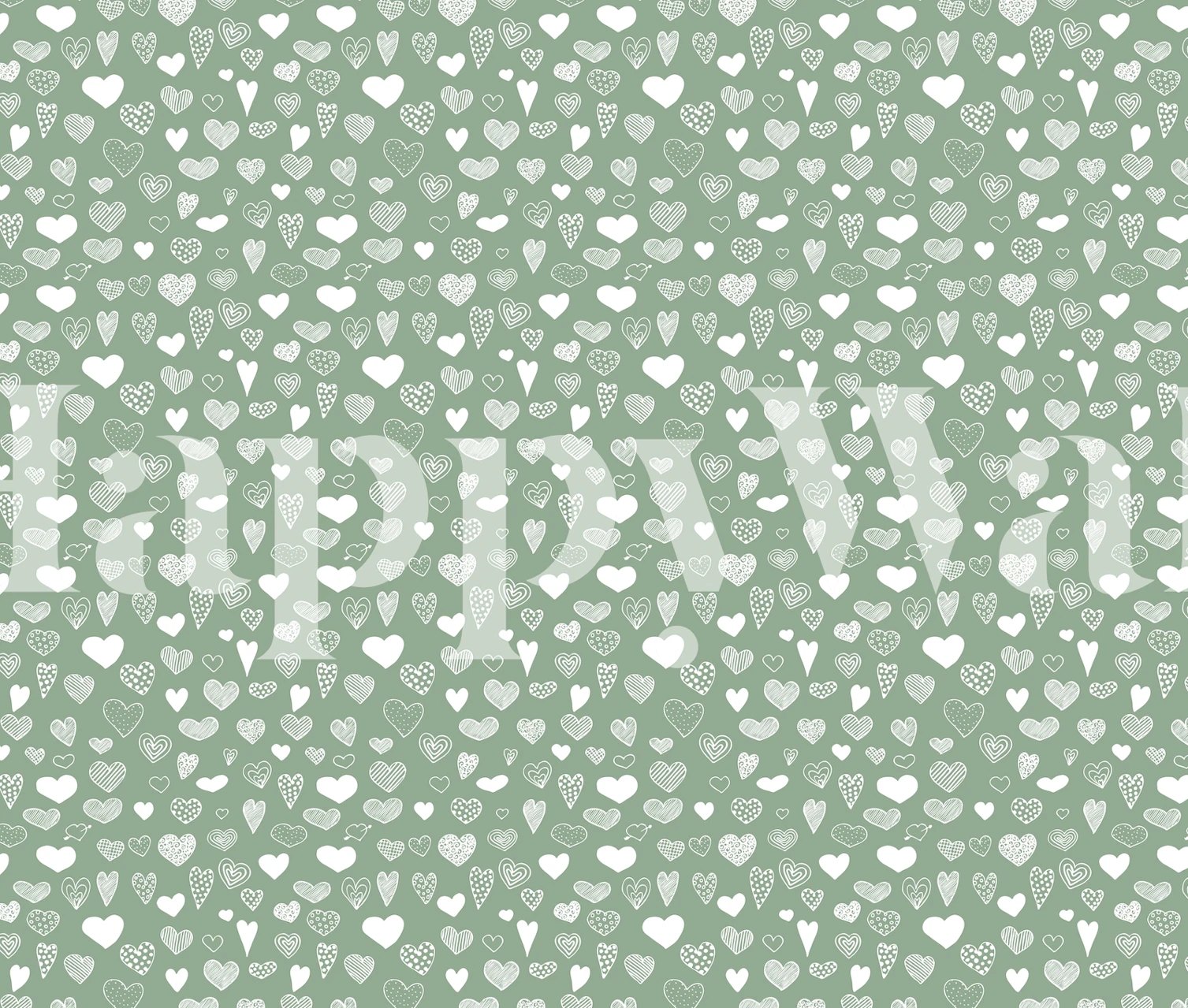 Heart Doodles in Sage Green behangontwerp