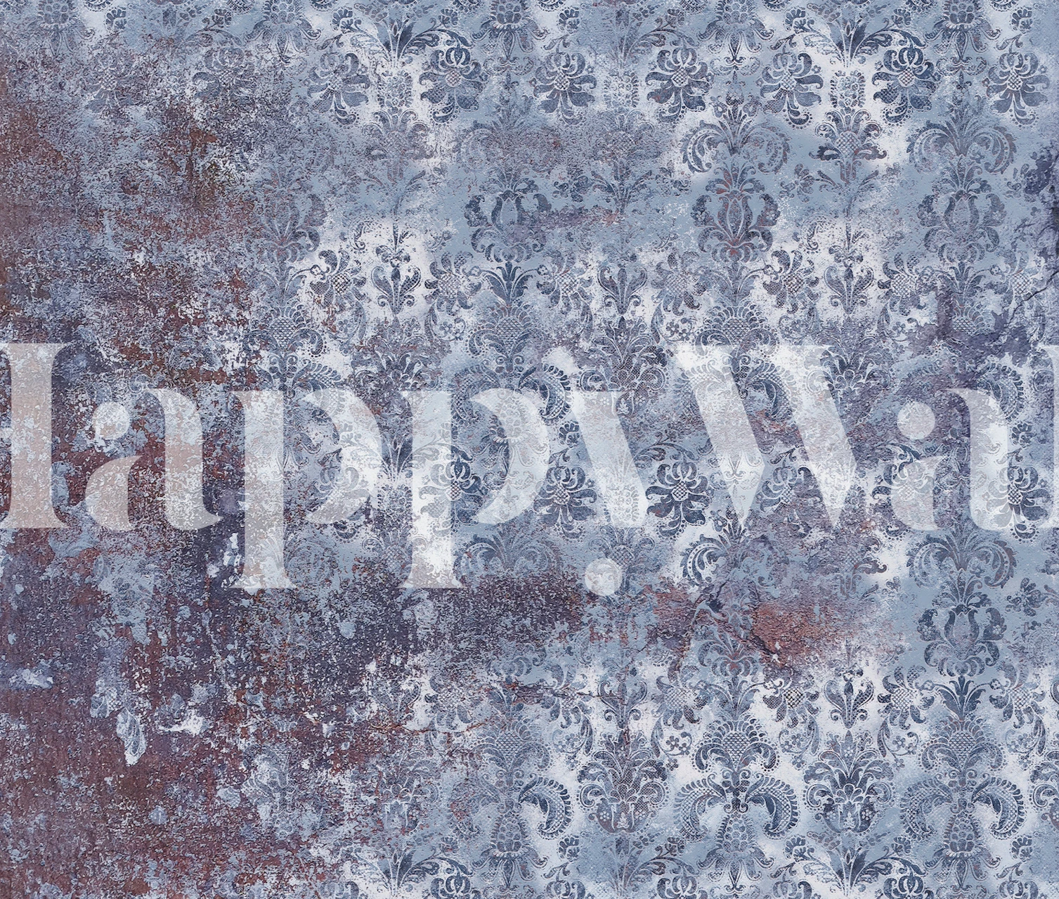 Mural de óxido de tinta de pared de damasco grunge que representa un patrón vintage texturizado con tonos de color oxidado