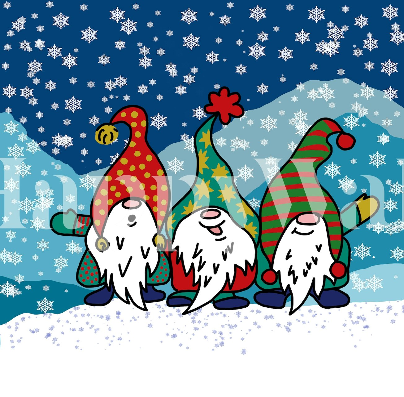 Singing Gnomes Winter papier peint dans une pièce