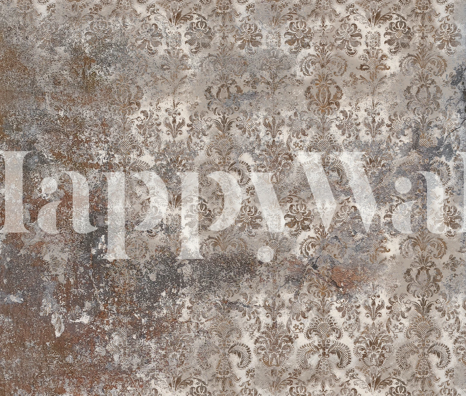 Rust grey damask pattern on textured wallpaper
