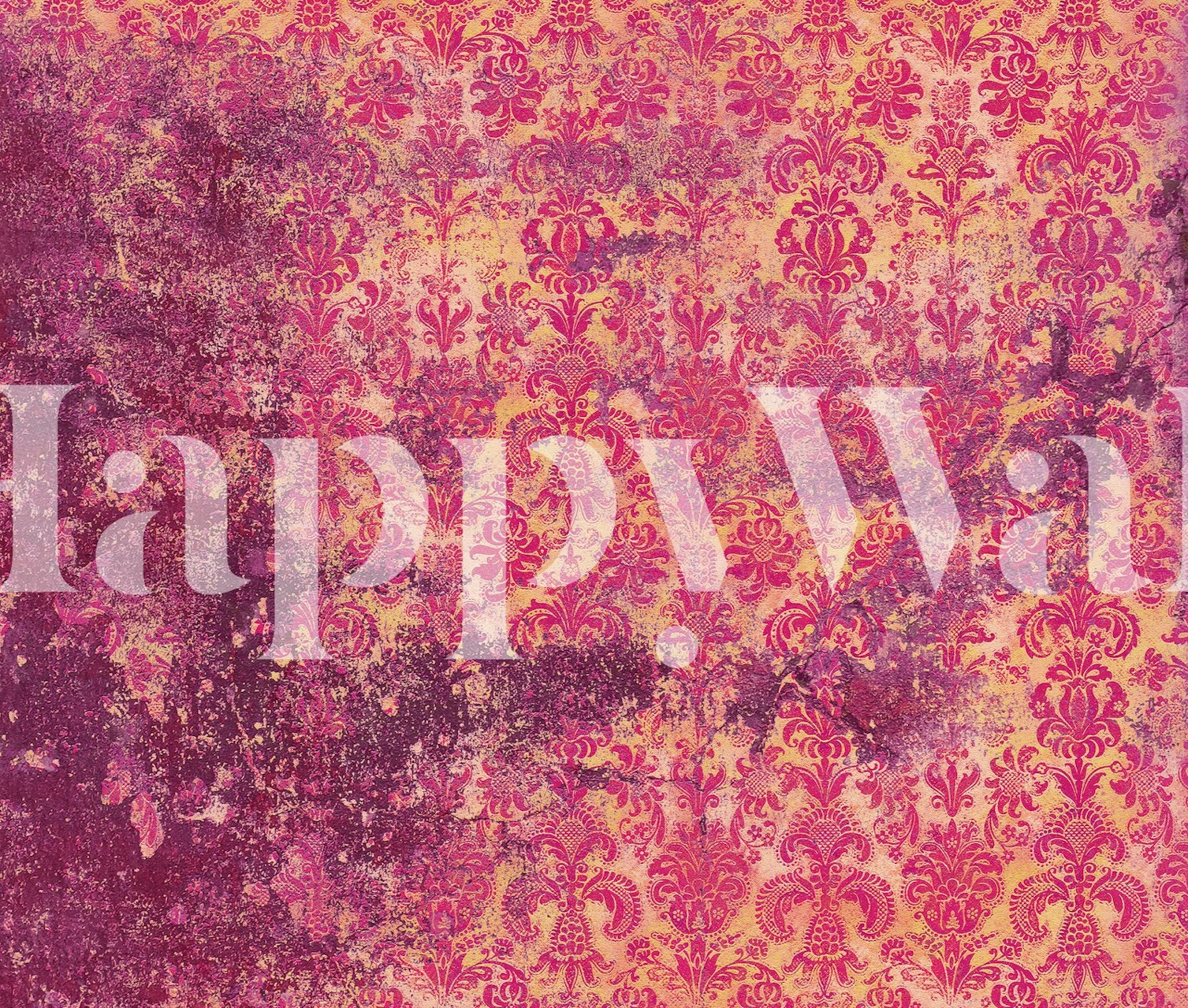 Grunge Damask Wall Fuchsia wallpaper in a room