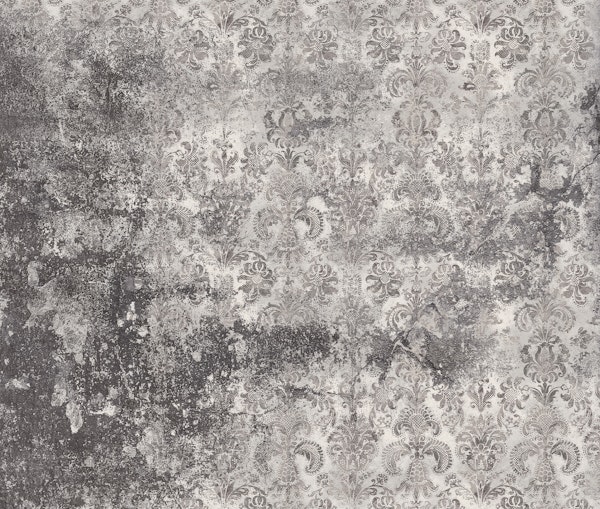 Grunge Damask Wall Grey
