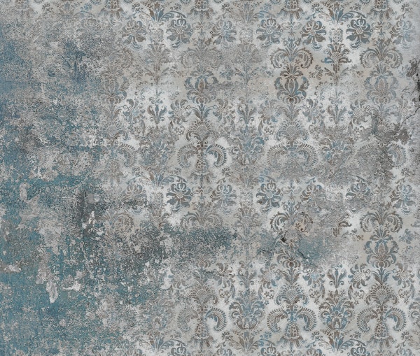 Grunge Damask Wall Taupe Blue