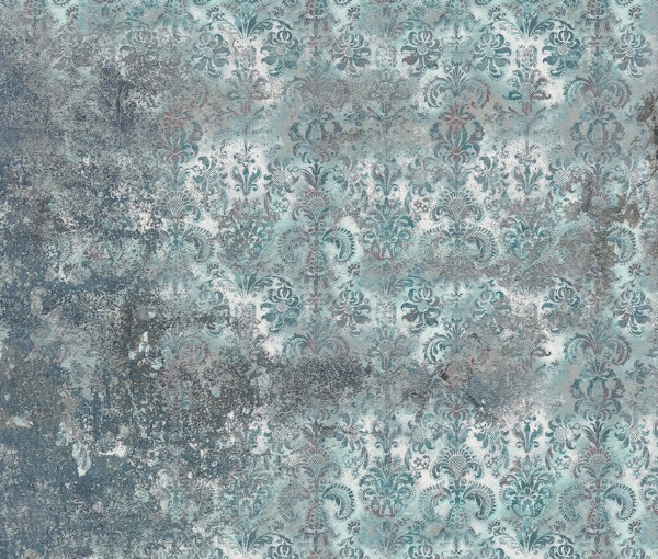 Grunge Damask Wall Aqua Grey