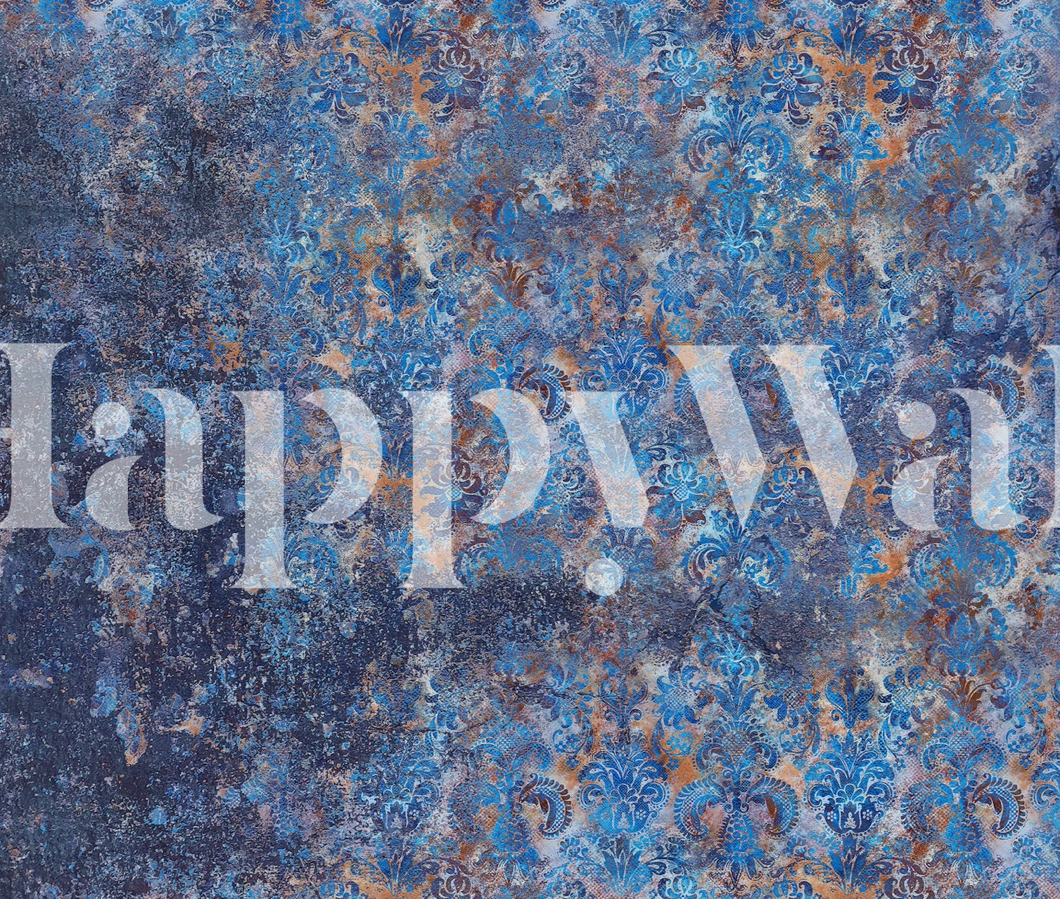 Tapeta Grunge Damask Wall Rust Cobalt u sobi