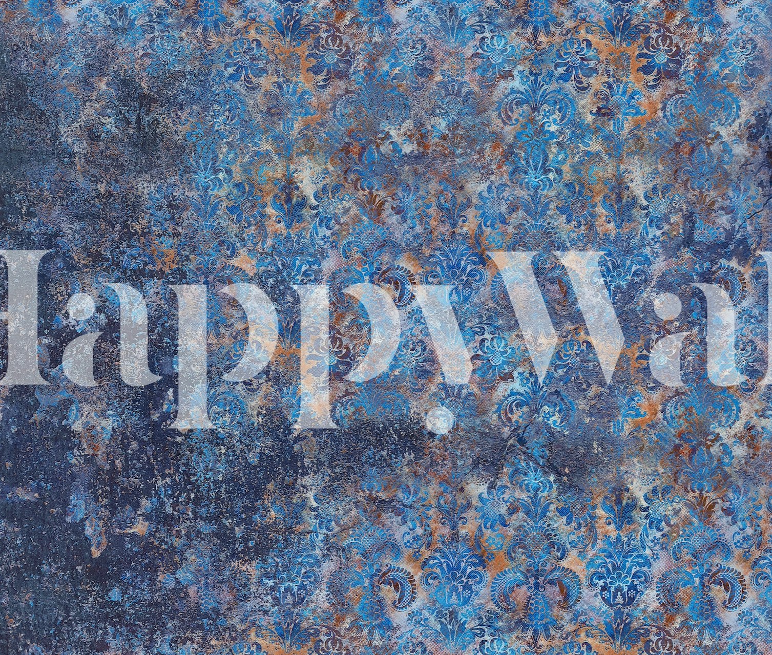 Grunge Damask Wall Rust Cobalt wallpaper in room