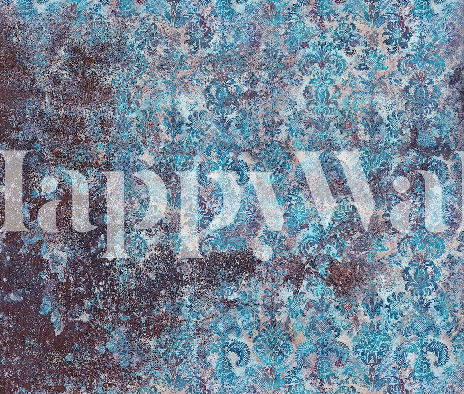 Purple and blue grunge damask pattern wallpaper