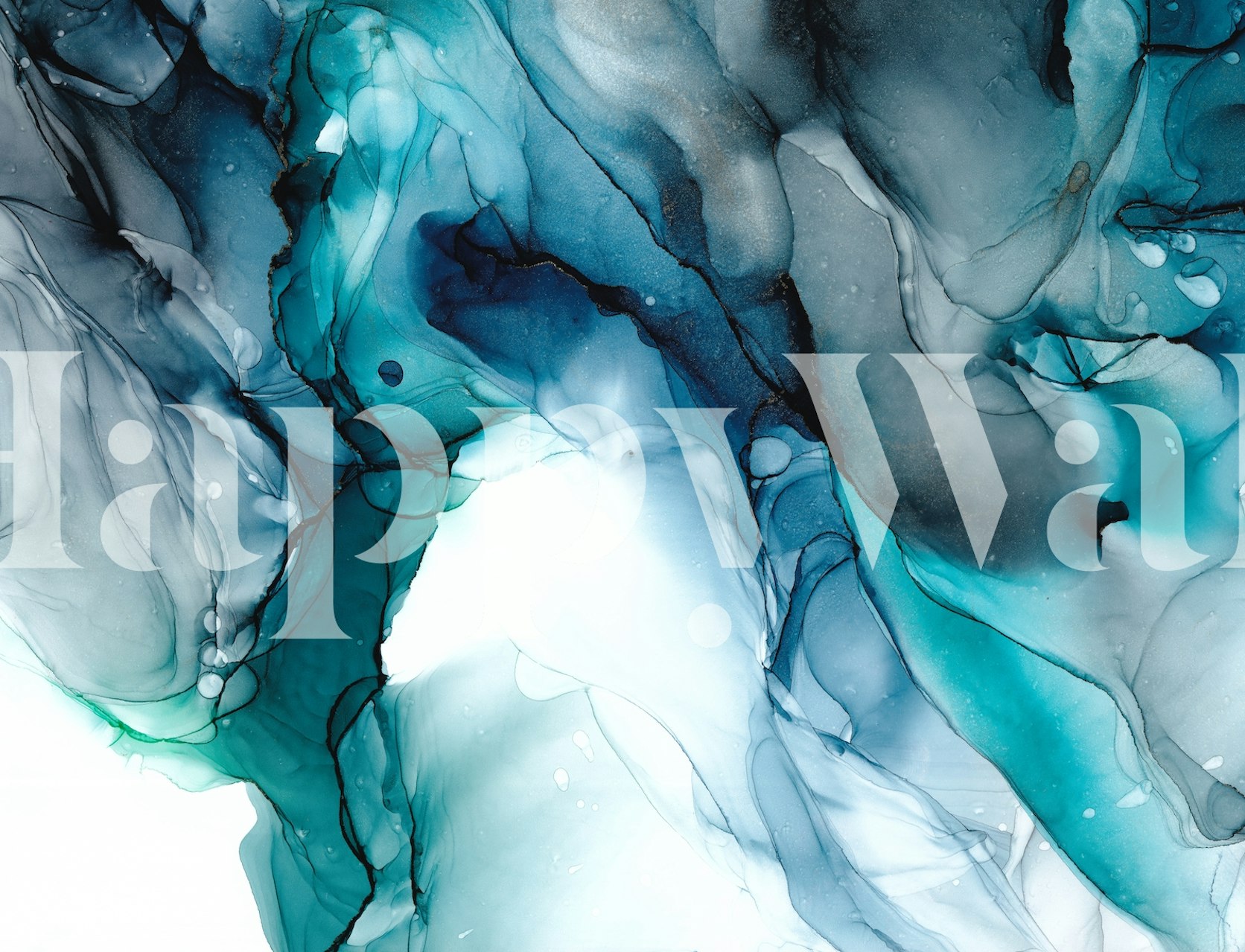 Blue and teal ink swirling abstract wallpaper