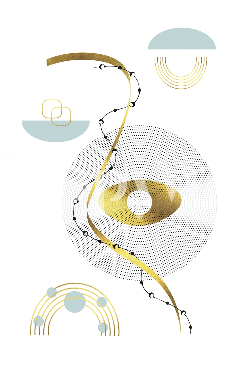 Abstract gold and blue shapes on white background wallpaper