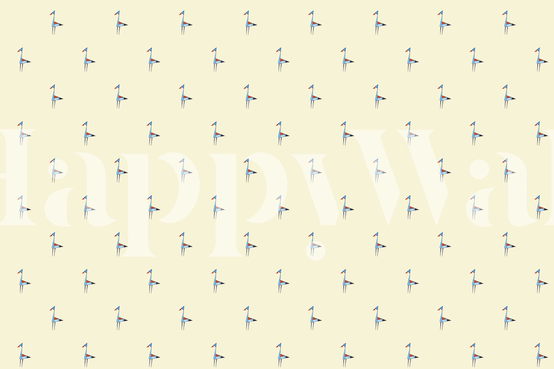 Papel de parede bege com sutis ilustrações de pássaros em voo criando um ambiente pacífico.