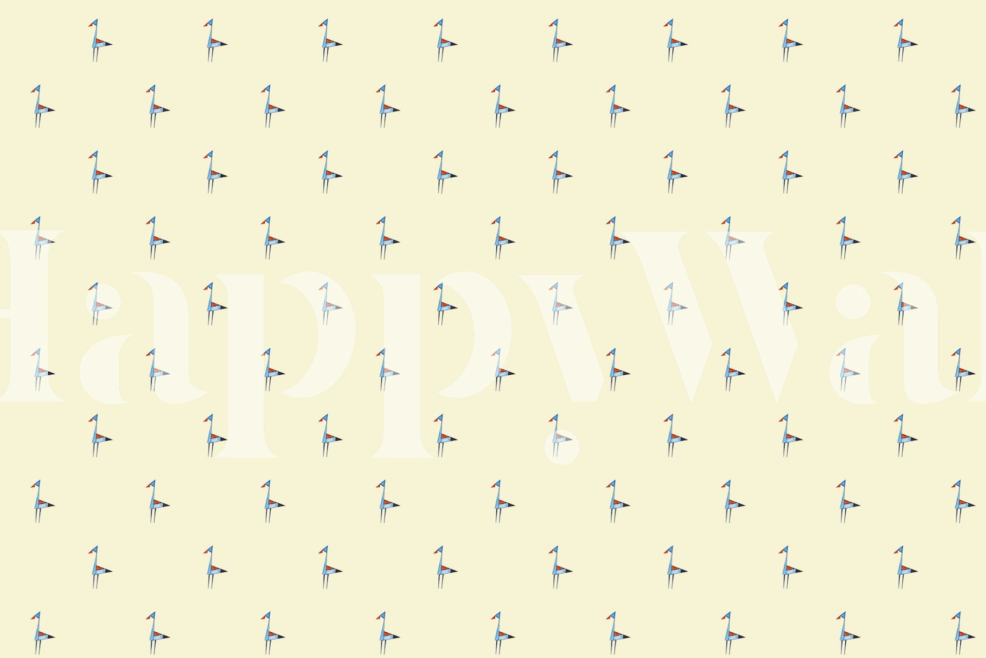 Carta da parati beige con sottili illustrazioni di uccelli in volo che creano un ambiente tranquillo.