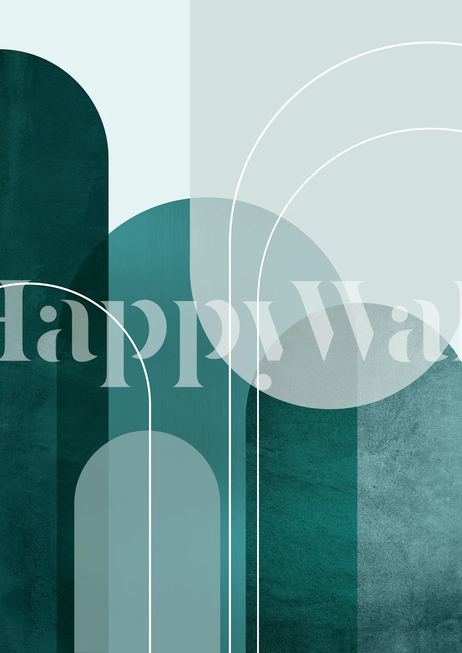 Geometric arches and circles in teal and muted shades wallpaper