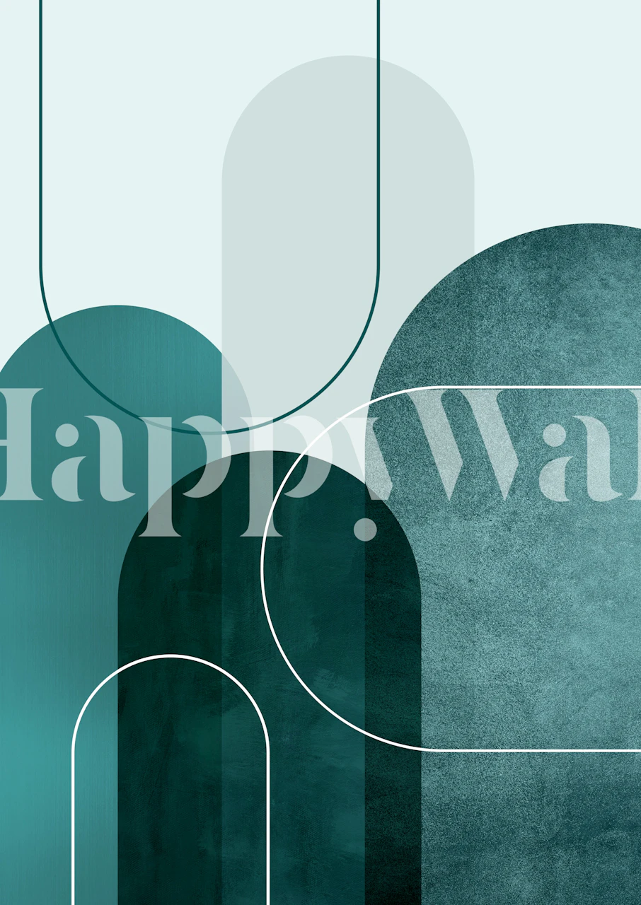 Teal Mid Century Arches Veggmaleri med overlappende geometriske former