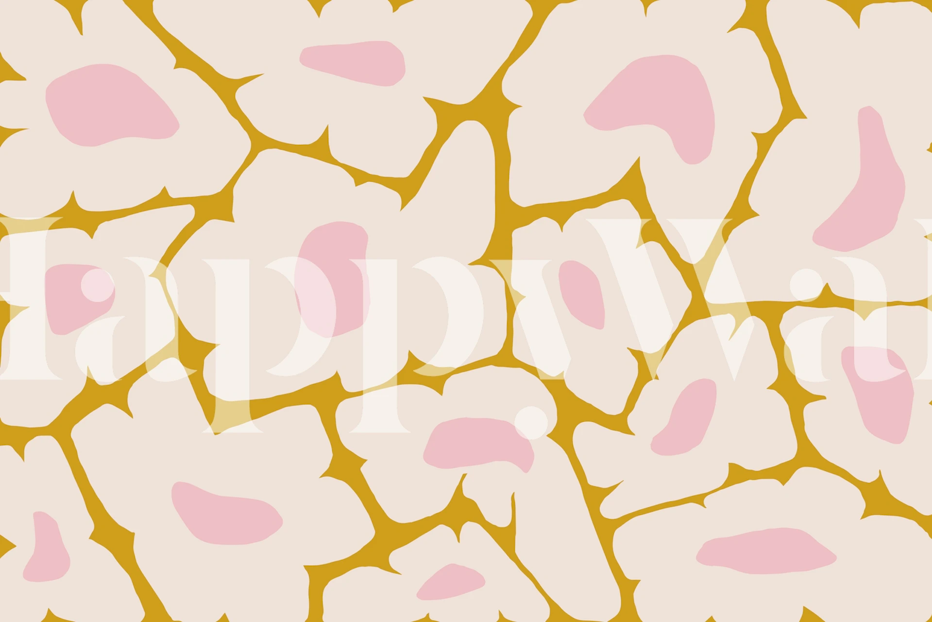 Pink flowers on gold background retro wallpaper