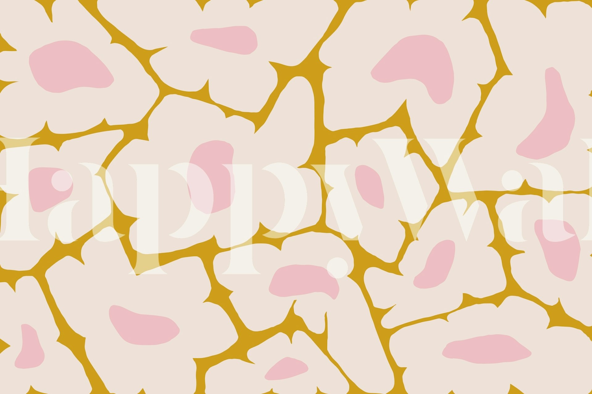 Pink flowers on gold background retro wallpaper