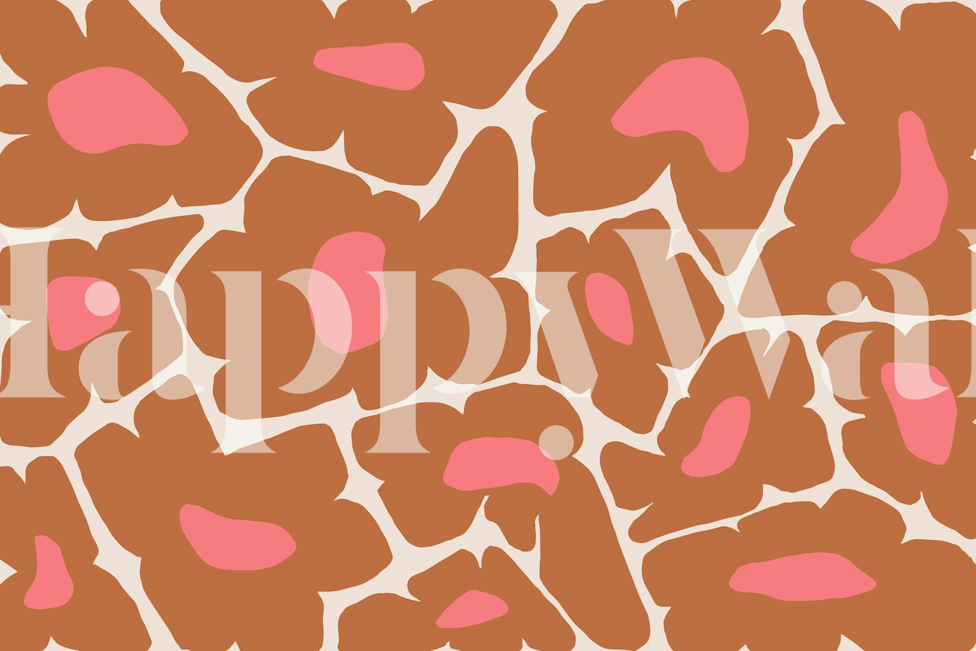 Colorful brown and pink flower patterns on cream wallpaper