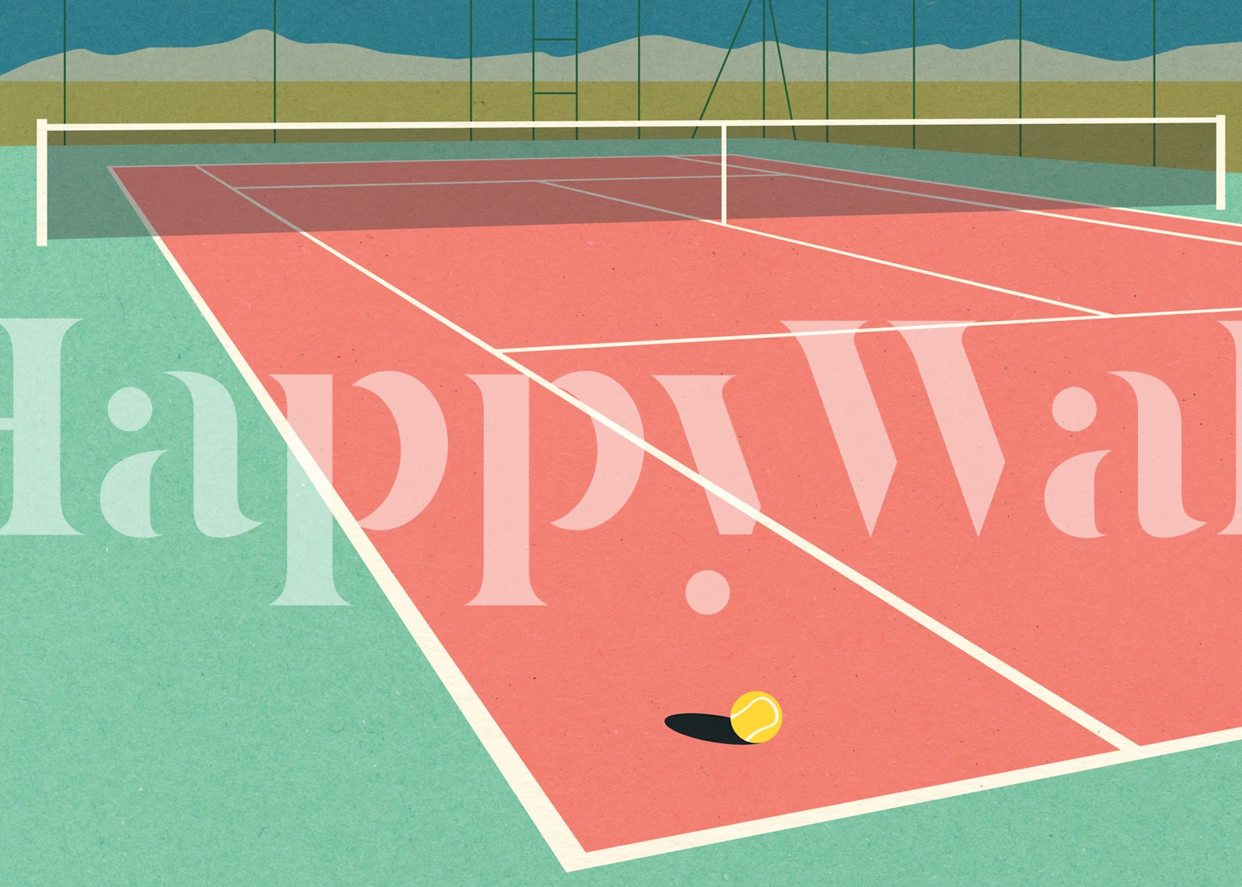 Abstracte illustratie van een zonovergoten tennisbaanmuurschildering in Nevada met pastelkleuren