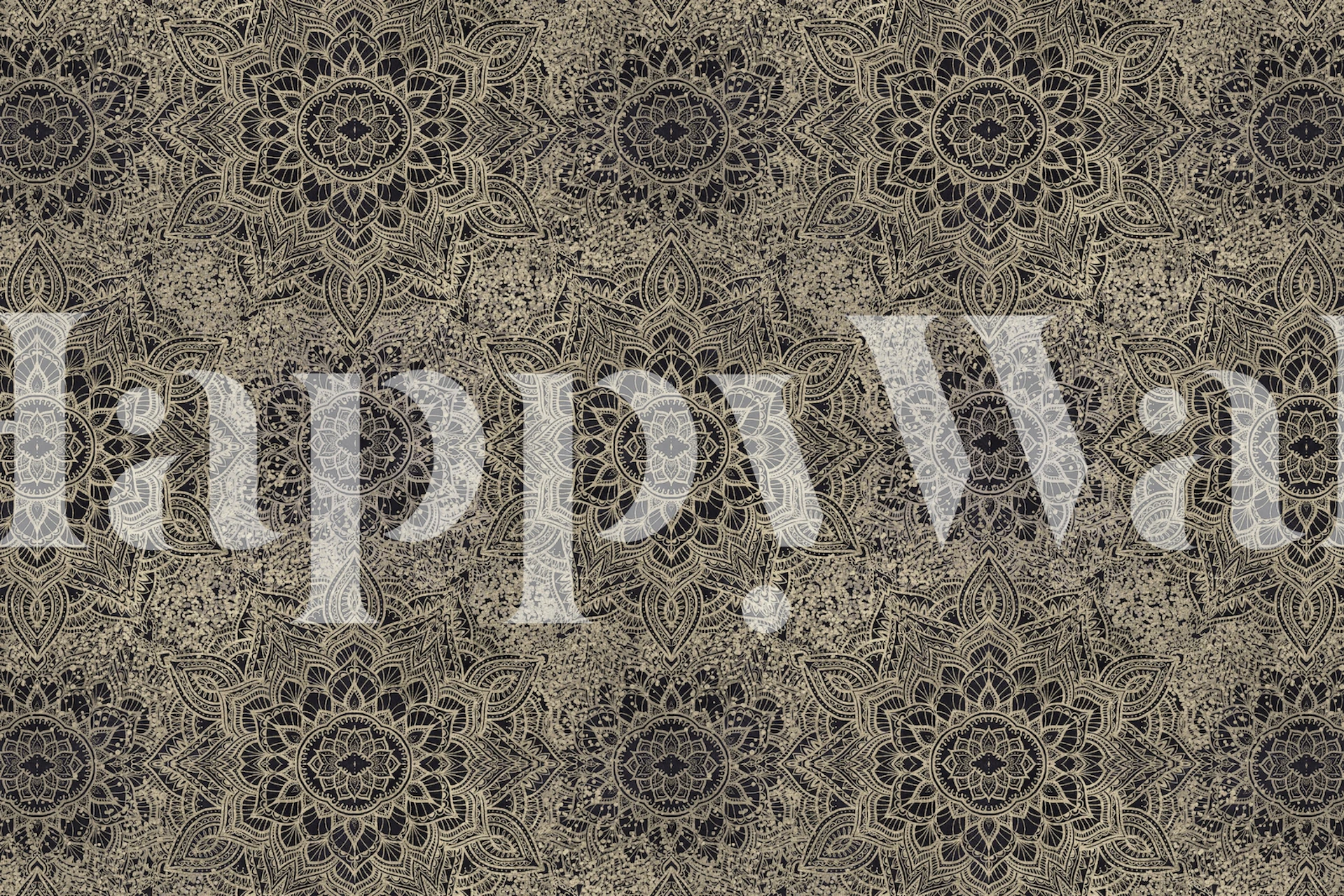 Golden boho mandala pattern on textured grey background wallpaper