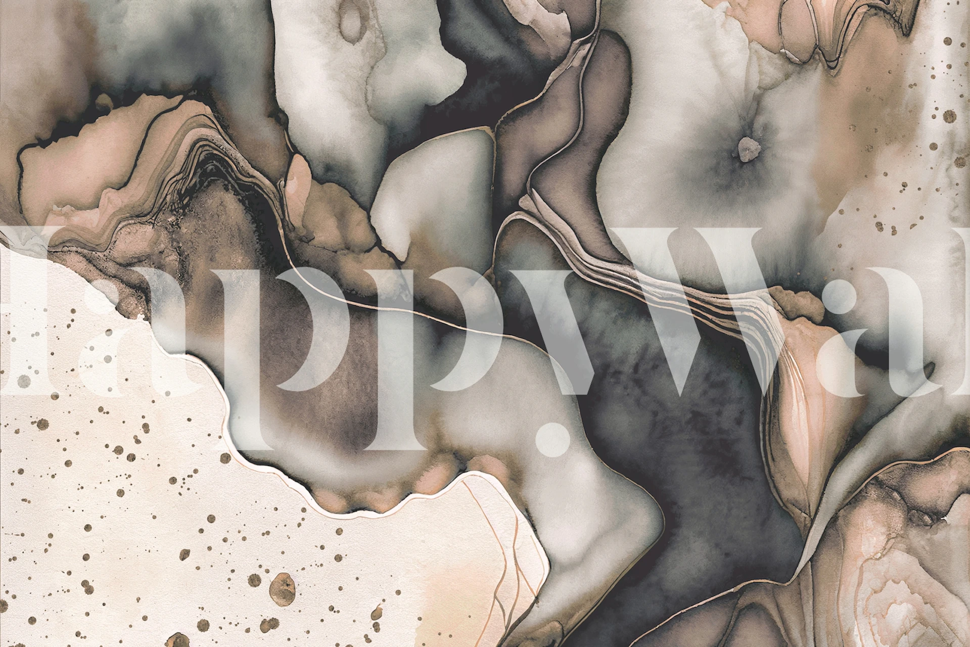 Abstract ink-inspired wall mural with soft grays and beiges